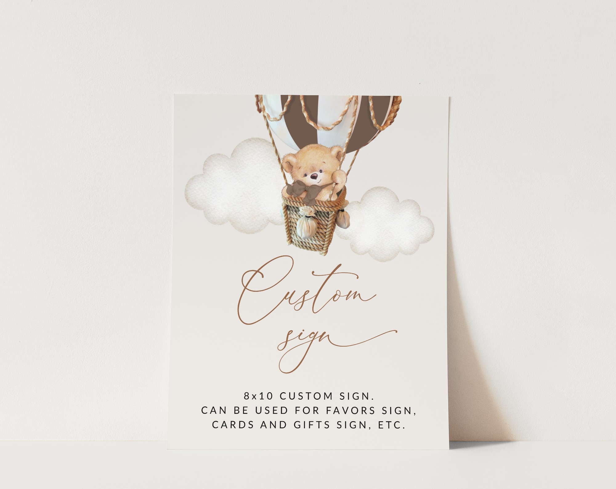 Bear in Brown Balloon Custom Sign, Printable File, Edit Yourself, SH19 SH79