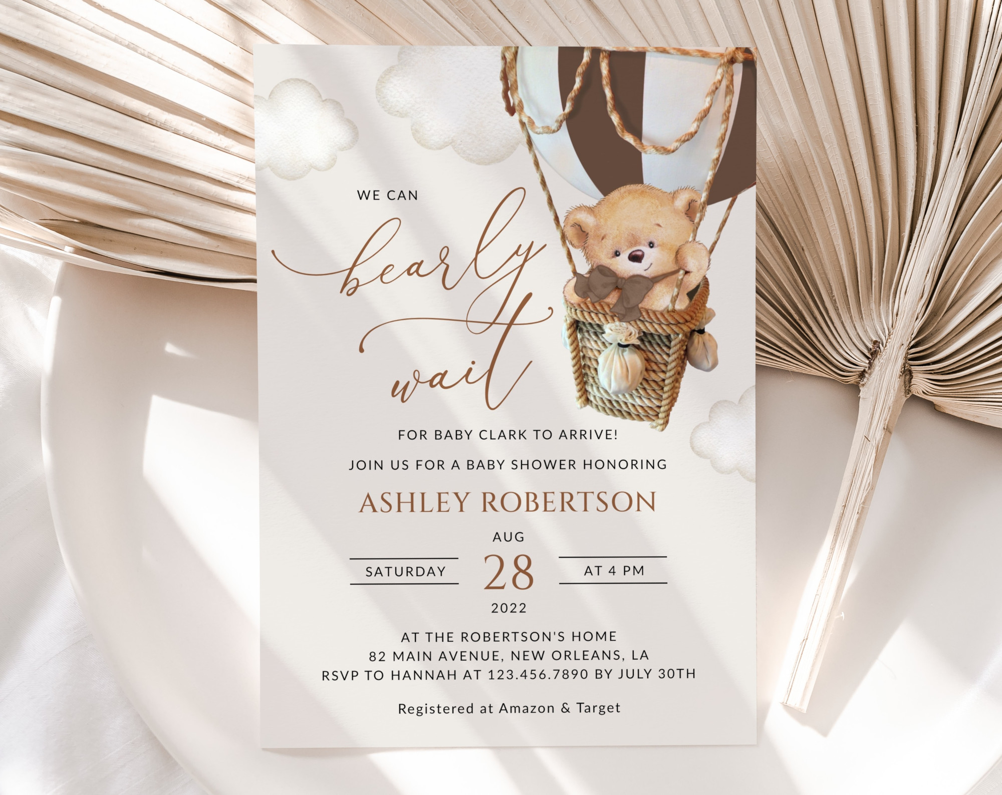 Bear in Brown Balloon Baby Shower Invitation, Gender Neutral Baby Shower, Printable File, Edit Yourself, SH19 Bear in Brown Balloon Baby Shower Invitation, Gender Neutral Baby Shower, Printable File, Edit Yourself, SH19