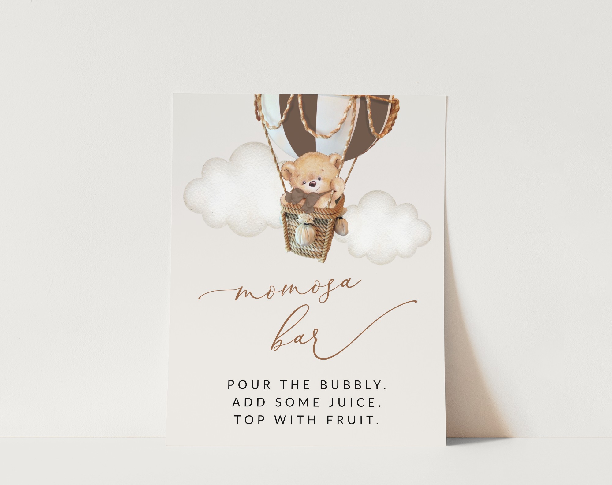 Bear in Brown Balloon Momosa Bar Sign, Baby Shower Sign, Gender Neutral Baby Shower, Printable File, Edit Yourself, SH19 Bear in Brown Balloon Momosa Bar Sign, Baby Shower Sign, Gender Neutral Baby Shower, Printable File, Edit Yourself, SH19