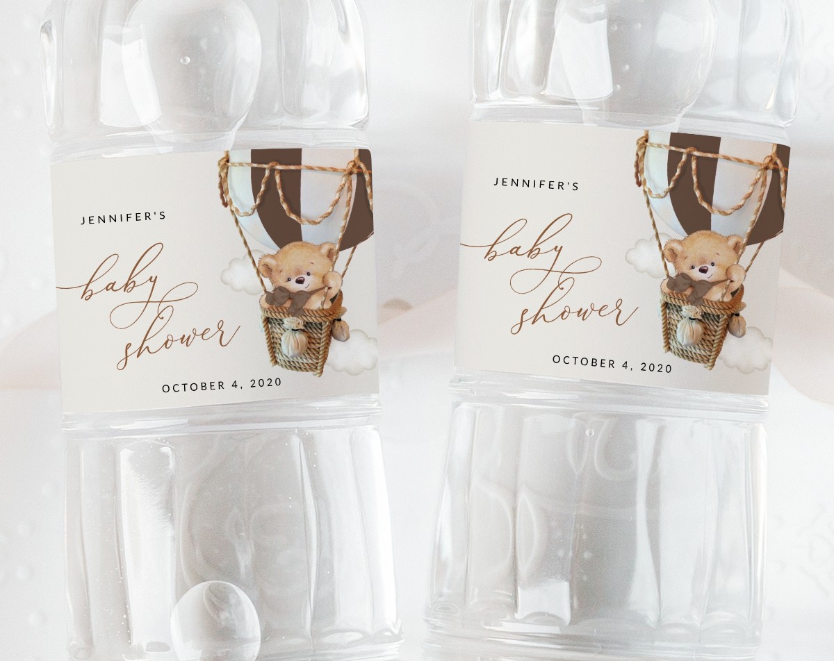 Bear in Brown Balloon Water Bottle Labels, Baby Shower Decoration, Gender Neutral Baby Shower, Printable File, Edit Yourself, SH19 Bear in Brown Balloon Water Bottle Labels, Baby Shower Decoration, Gender Neutral Baby Shower, Printable File, Edit Yourself, SH19
