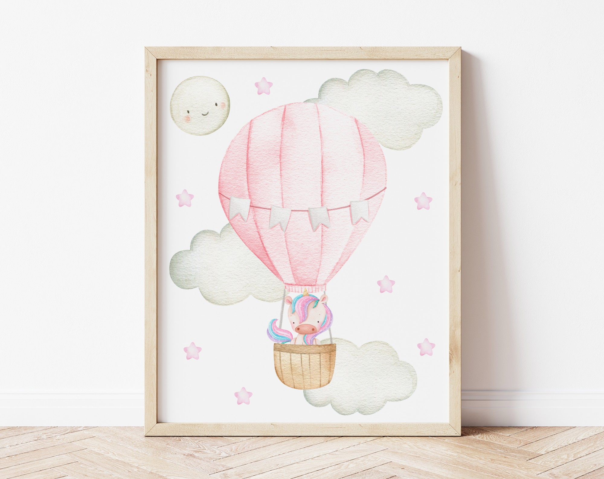 Pink Hot Air Balloon Unicorns Nursery Prints, Nursery Wall Art, Girl Nursery Decor, Printable File, SH26