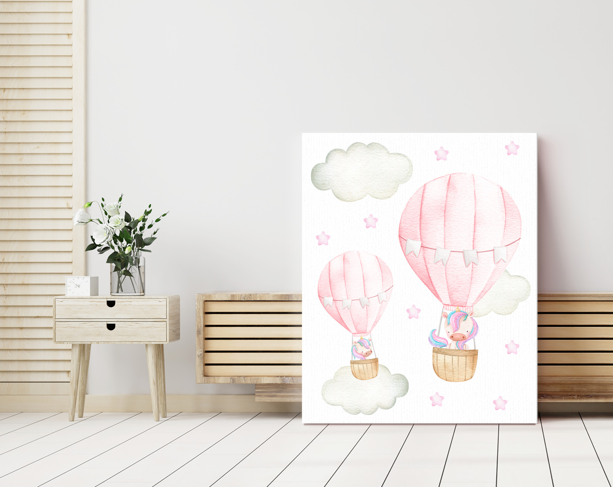 Pink Hot Air Balloon Unicorns Nursery Prints, Nursery Wall Art, Girl Nursery Decor, Printable File, SH26