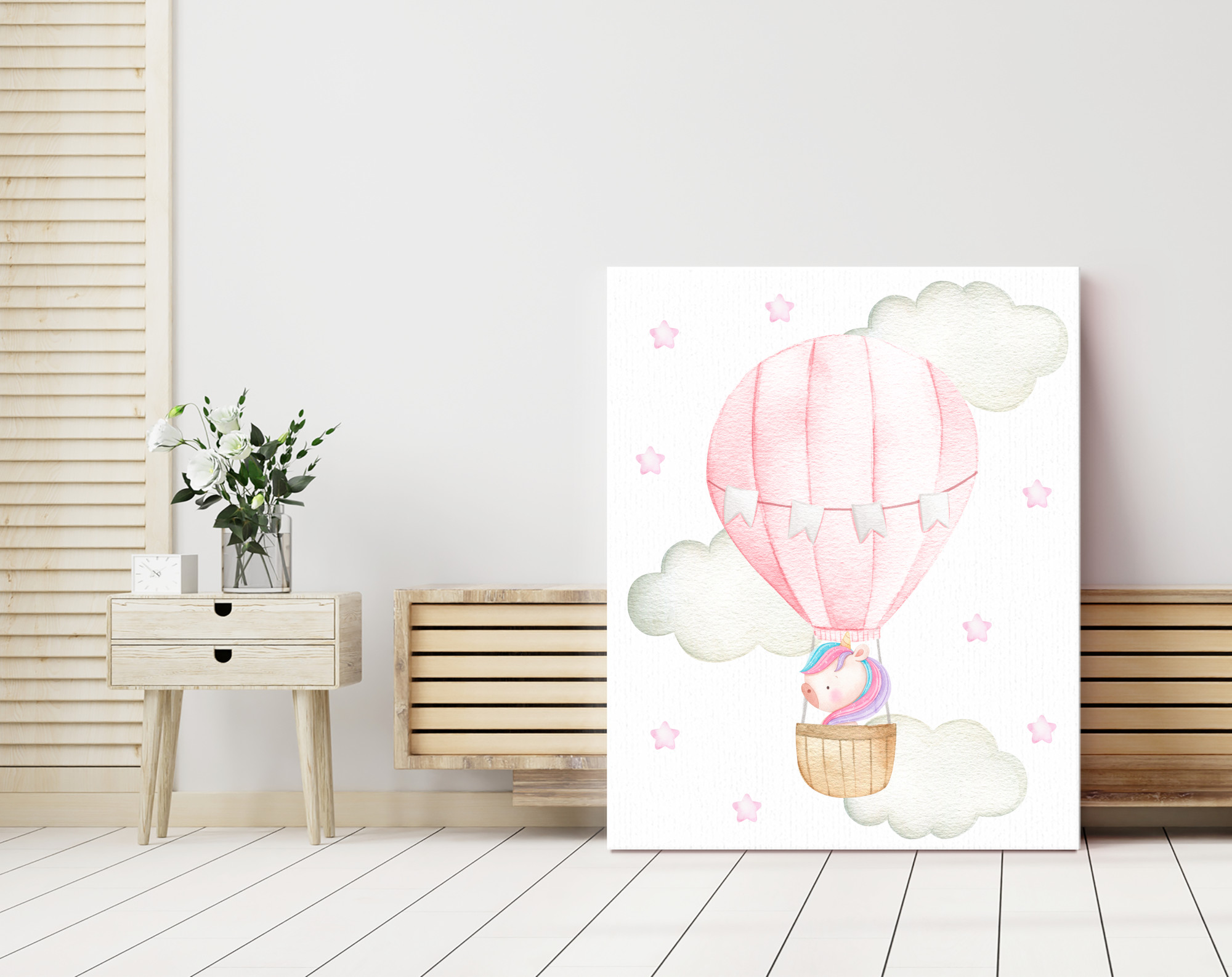 Pink Hot Air Balloon Unicorns Nursery Prints, Nursery Wall Art, Girl Nursery Decor, Printable File, SH26