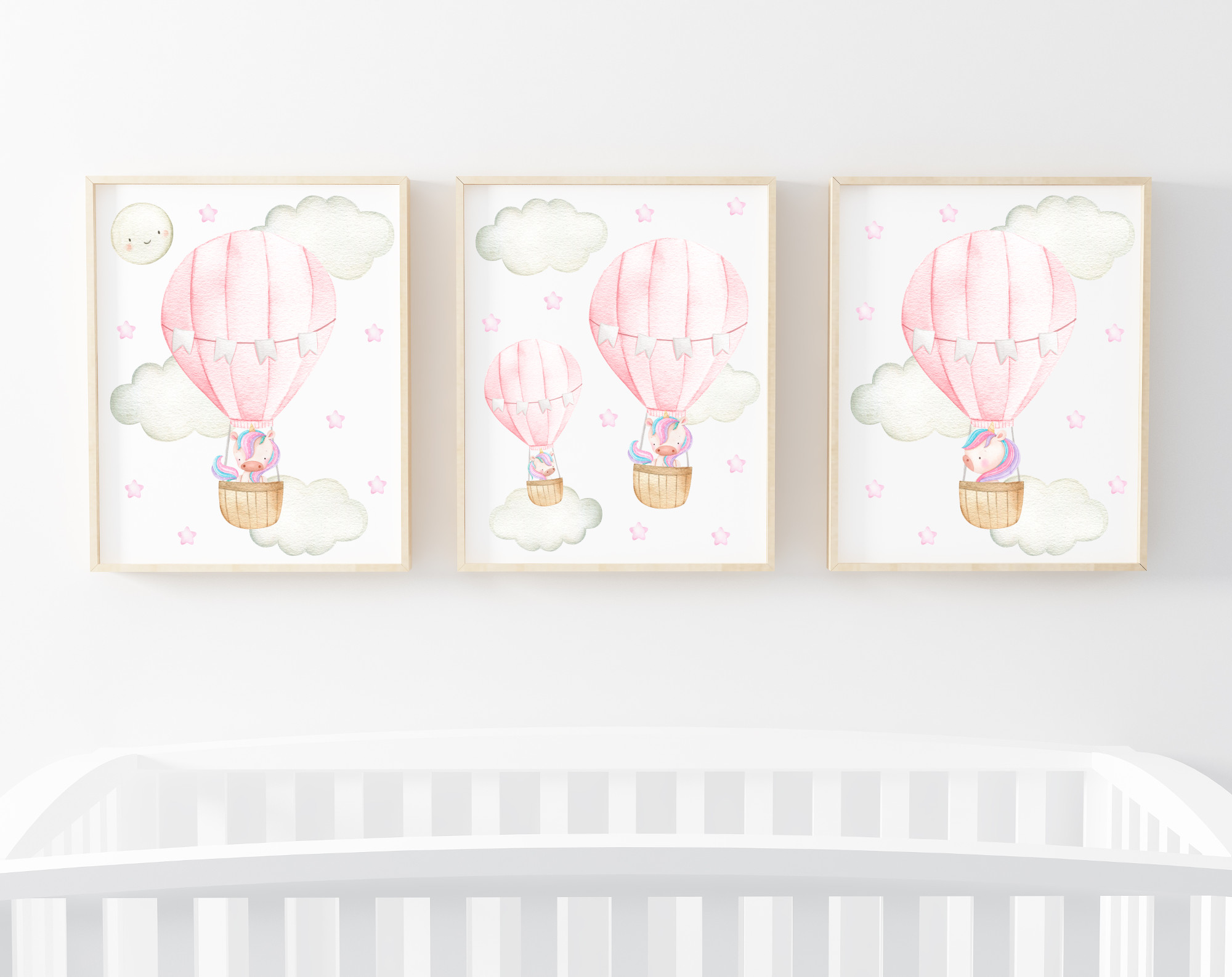 Pink Hot Air Balloon Unicorns Nursery Prints, Nursery Wall Art, Girl Nursery Decor, Printable File, SH26
