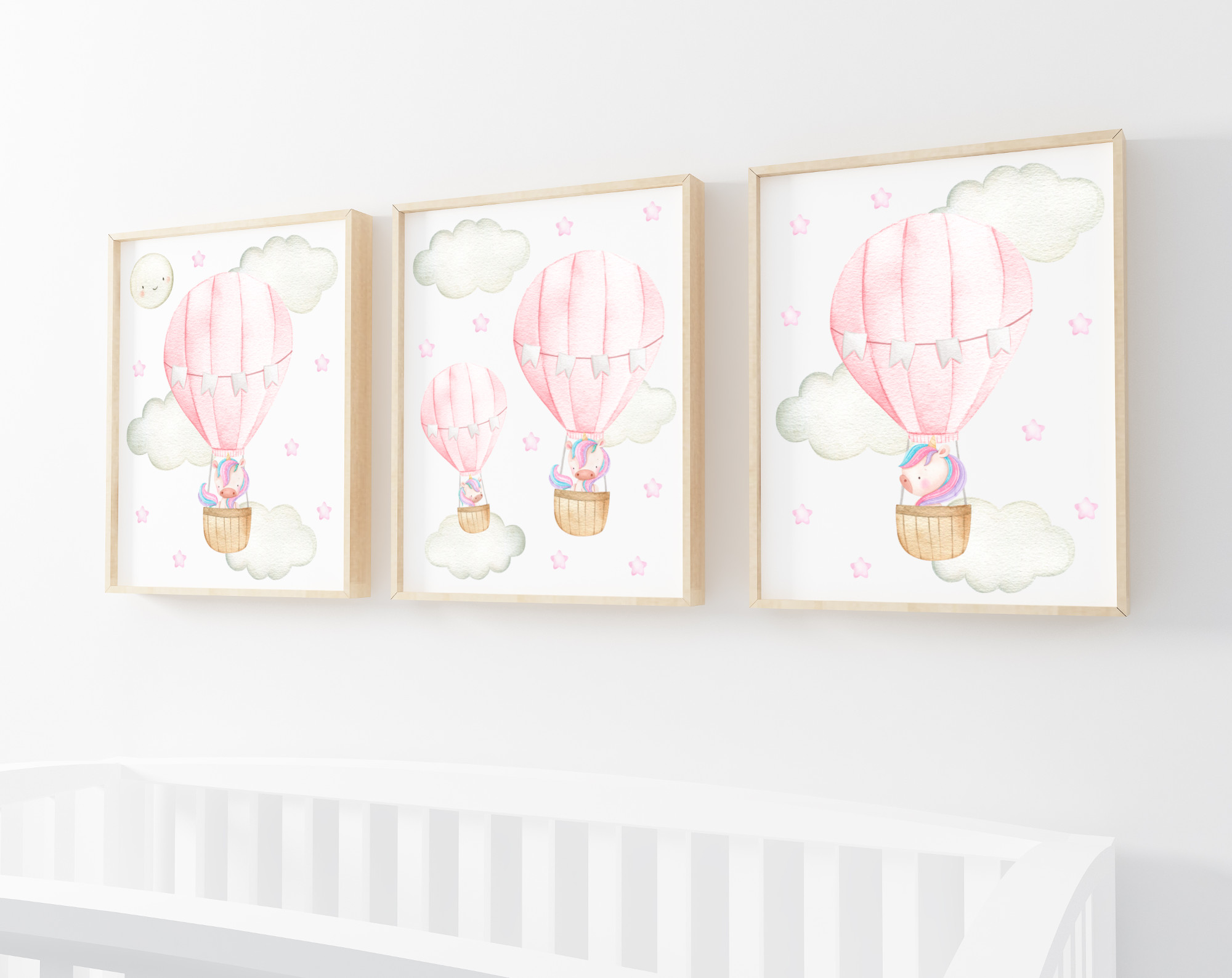 Pink Hot Air Balloon Unicorns Nursery Prints, Nursery Wall Art, Girl Nursery Decor, Printable File, SH26