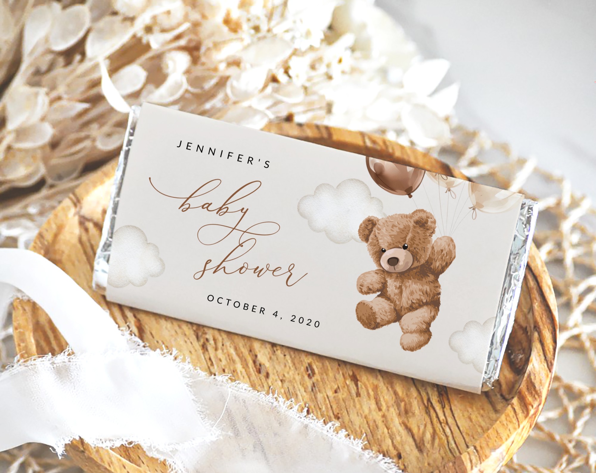 Teddy Bear with Brown Balloons Chocolate Bar Wrapper, Candy Bar Wrapper, Gender Neutral Baby Shower, Printable File, Edit Yourself, SH64 Teddy Bear with Brown Balloons Chocolate Bar Wrapper, Candy Bar Wrapper, Gender Neutral Baby Shower, Printable File, Edit Yourself, SH64