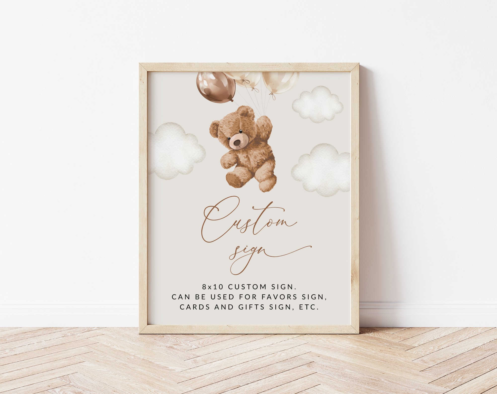 Teddy Bear with Brown Balloons Custom Sign, Printable File, Edit Yourself, SH64 SH69