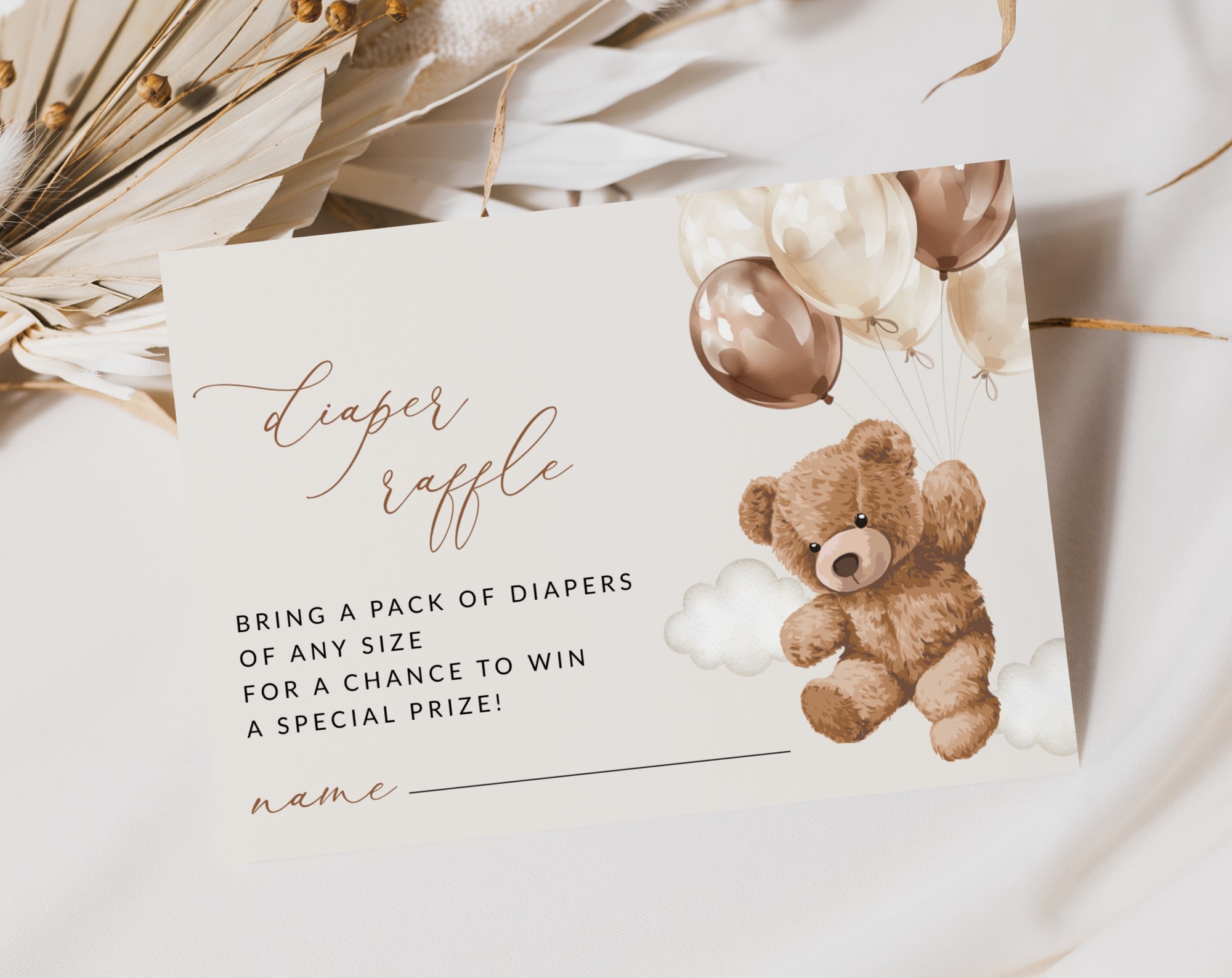 Teddy Bear with Brown Balloons Baby Shower Invitation Suite, Gender Neutral Baby Shower, Printable File, Edit Yourself, SH64