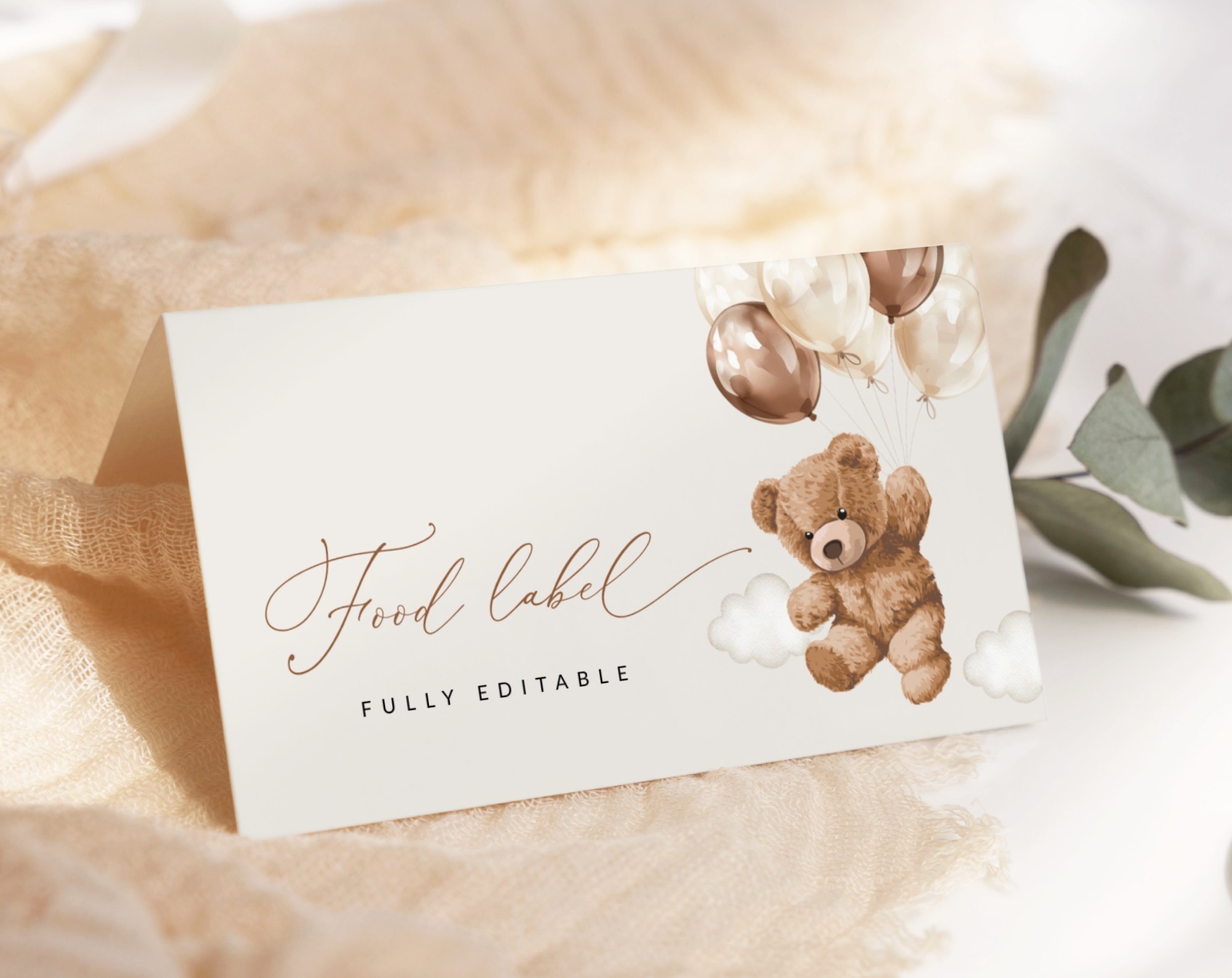 Teddy Bear with Brown Balloons Food Label, Baby Shower Decoration, Gender Neutral Baby Shower, Printable File, Edit Yourself, SH64 Teddy Bear with Brown Balloons Food Label, Baby Shower Decoration, Gender Neutral Baby Shower, Printable File, Edit Yourself, SH64