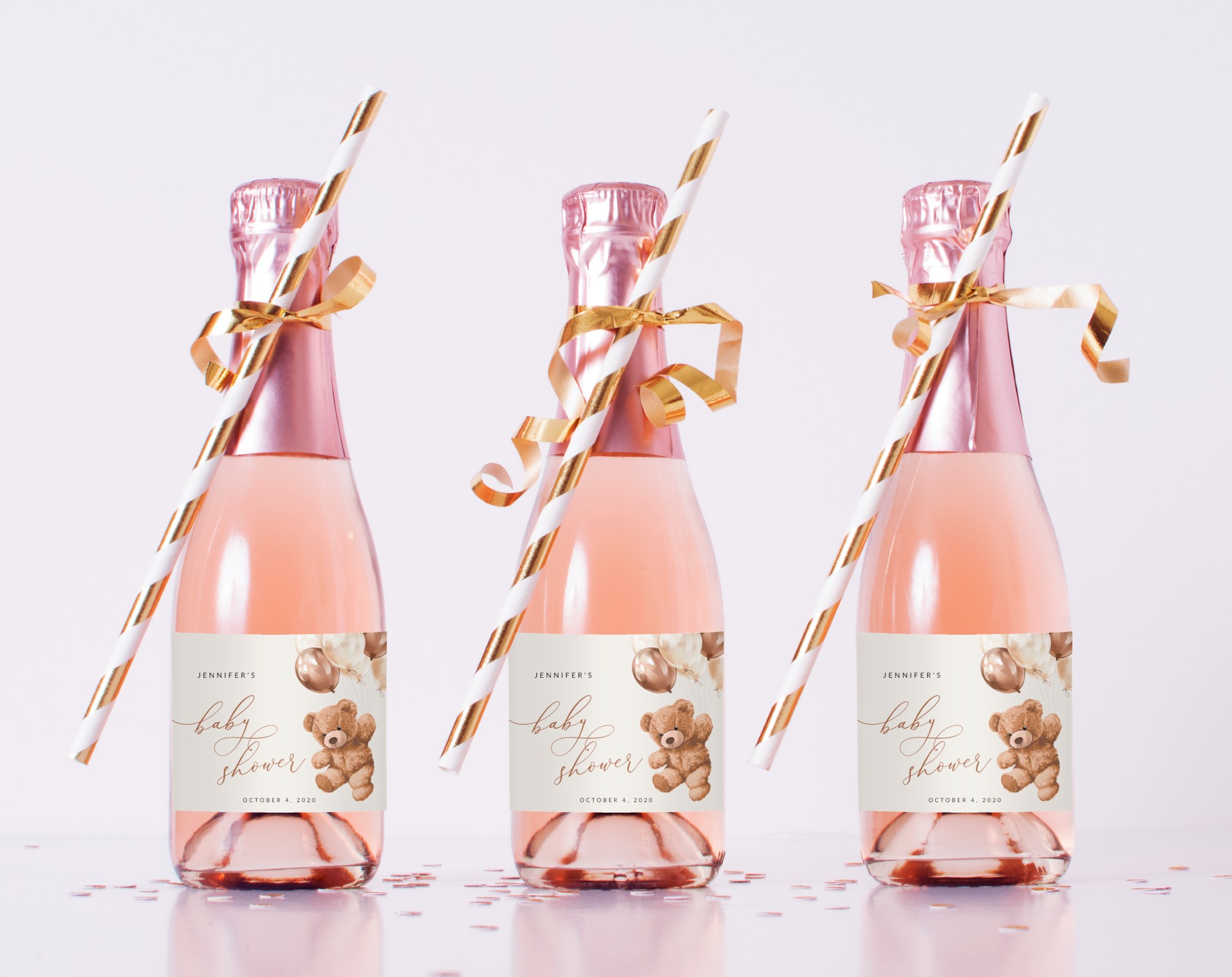 Teddy Bear with Brown Balloons Mini Champagne Labels, Baby Shower Decoration, Gender Neutral Baby Shower, Printable File, Edit Yourself, SH64 Teddy Bear with Brown Balloons Mini Champagne Labels, Baby Shower Decoration, Gender Neutral Baby Shower, Printable File, Edit Yourself, SH64