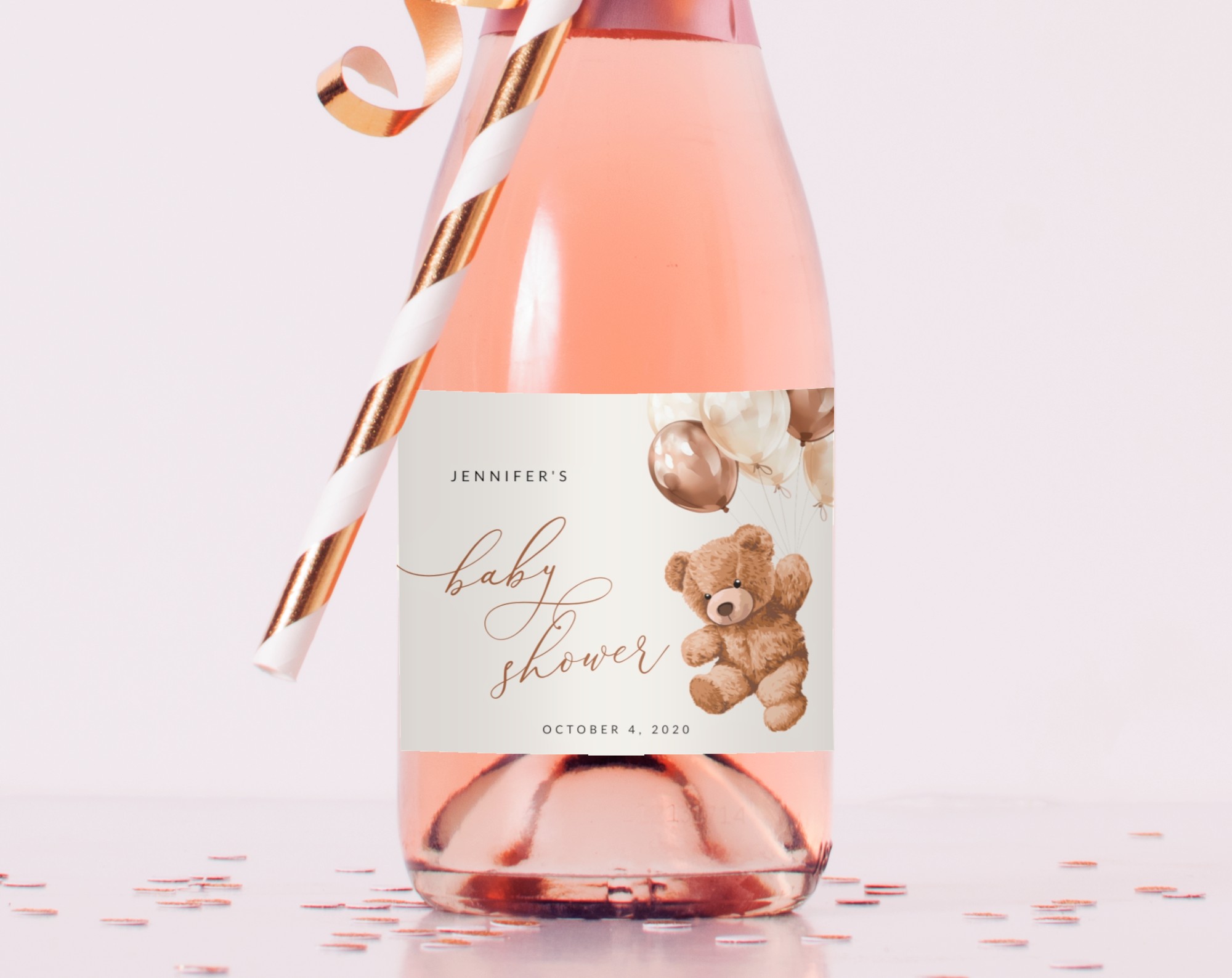 Teddy Bear with Brown Balloons Mini Champagne Labels, Baby Shower Decoration, Gender Neutral Baby Shower, Printable File, Edit Yourself, SH64 Teddy Bear with Brown Balloons Mini Champagne Labels, Baby Shower Decoration, Gender Neutral Baby Shower, Printable File, Edit Yourself, SH64
