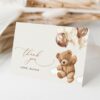 Teddy Bear with Brown Balloons Thank You Card, Gender Neutral Baby Shower, Printable File, Edit Yourself, SH64