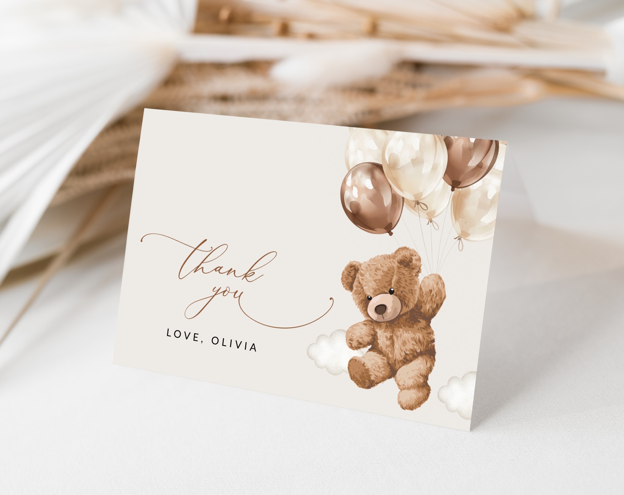 Teddy Bear with Brown Balloons Thank You Card, Gender Neutral Baby Shower, Printable File, Edit Yourself, SH64 Teddy Bear with Brown Balloons Thank You Card, Gender Neutral Baby Shower, Printable File, Edit Yourself, SH64