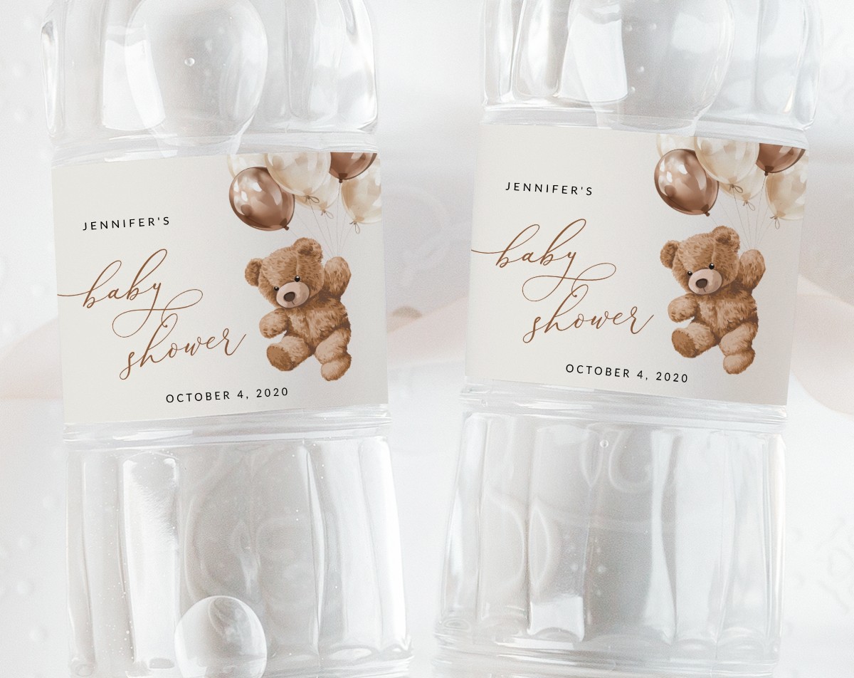 Teddy Bear with Brown Balloons Water Bottle Labels, Baby Shower Decoration, Gender Neutral Baby Shower, Printable File, Edit Yourself, SH64 Teddy Bear with Brown Balloons Water Bottle Labels, Baby Shower Decoration, Gender Neutral Baby Shower, Printable File, Edit Yourself, SH64