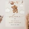 Teddy Bear with Brown Balloons Welcome Sign, Baby Shower Sign, Gender Neutral Baby Shower, Printable File, Edit Yourself, SH64