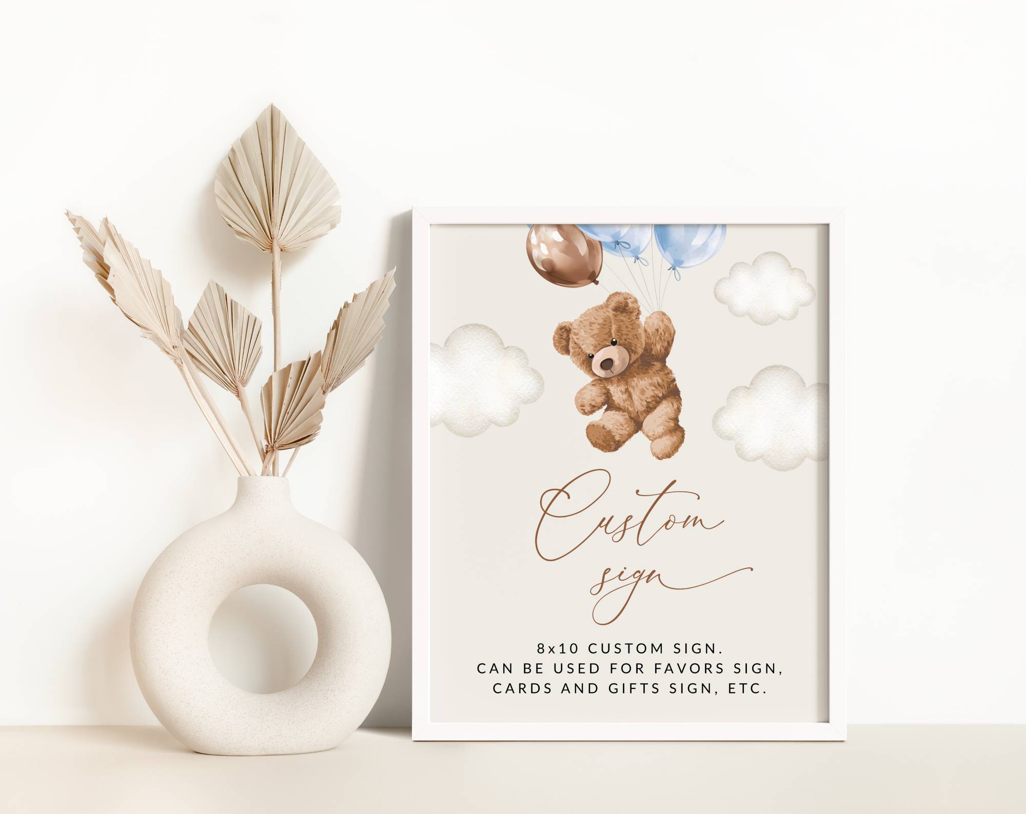 Teddy Bear with Blue Balloons Custom Sign, Baby Shower Sign, Boy Baby Shower, Printable File, Edit Yourself, SH65 Teddy Bear with Blue Balloons Custom Sign, Baby Shower Sign, Boy Baby Shower, Printable File, Edit Yourself, SH65