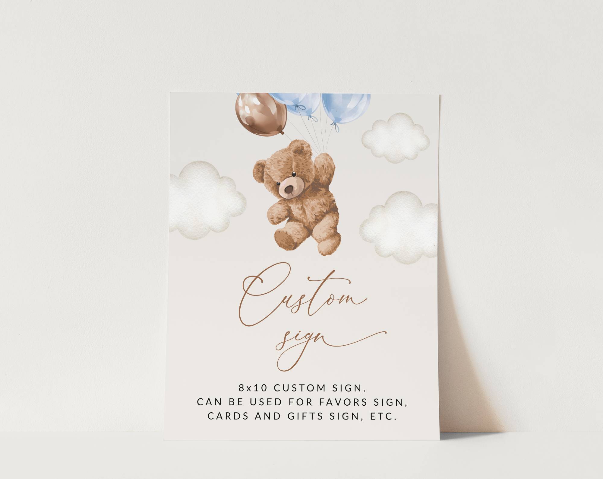 Teddy Bear with Blue Balloons Custom Sign, Baby Shower Sign, Boy Baby Shower, Printable File, Edit Yourself, SH65 Teddy Bear with Blue Balloons Custom Sign, Baby Shower Sign, Boy Baby Shower, Printable File, Edit Yourself, SH65