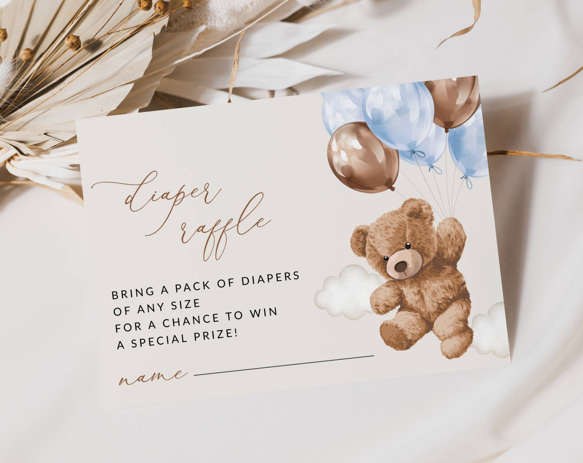 Teddy Bear with Blue Balloons Baby Shower Invitation Suite, Boy Baby Shower, Printable File, Edit Yourself, SH65