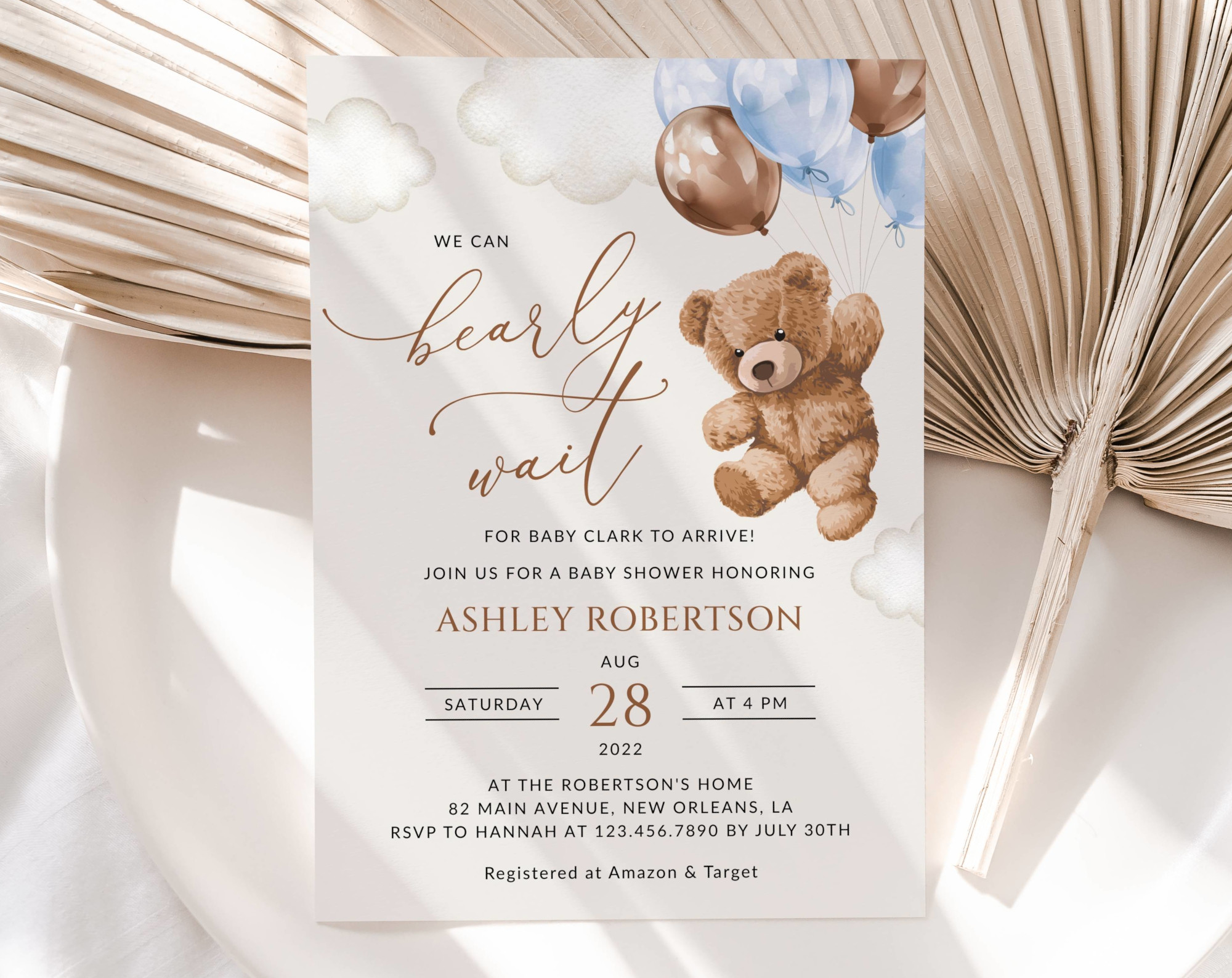 Teddy Bear with Blue Balloons Baby Shower Invitation, Boy Baby Shower, Printable File, Edit Yourself, SH65 Teddy Bear with Blue Balloons Baby Shower Invitation, Boy Baby Shower, Printable File, Edit Yourself, SH65