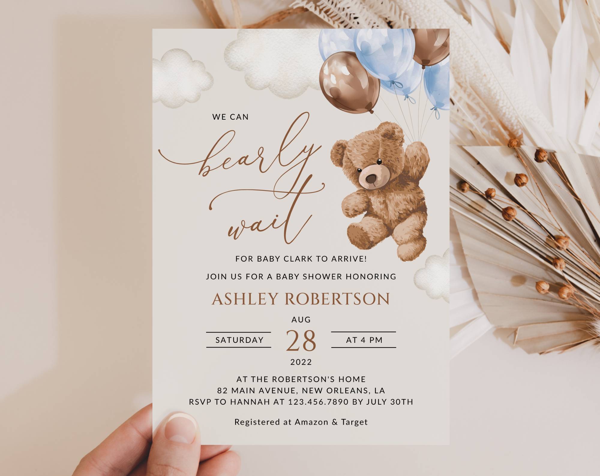 Teddy Bear with Blue Balloons Baby Shower Invitation, Boy Baby Shower, Printable File, Edit Yourself, SH65 Teddy Bear with Blue Balloons Baby Shower Invitation, Boy Baby Shower, Printable File, Edit Yourself, SH65