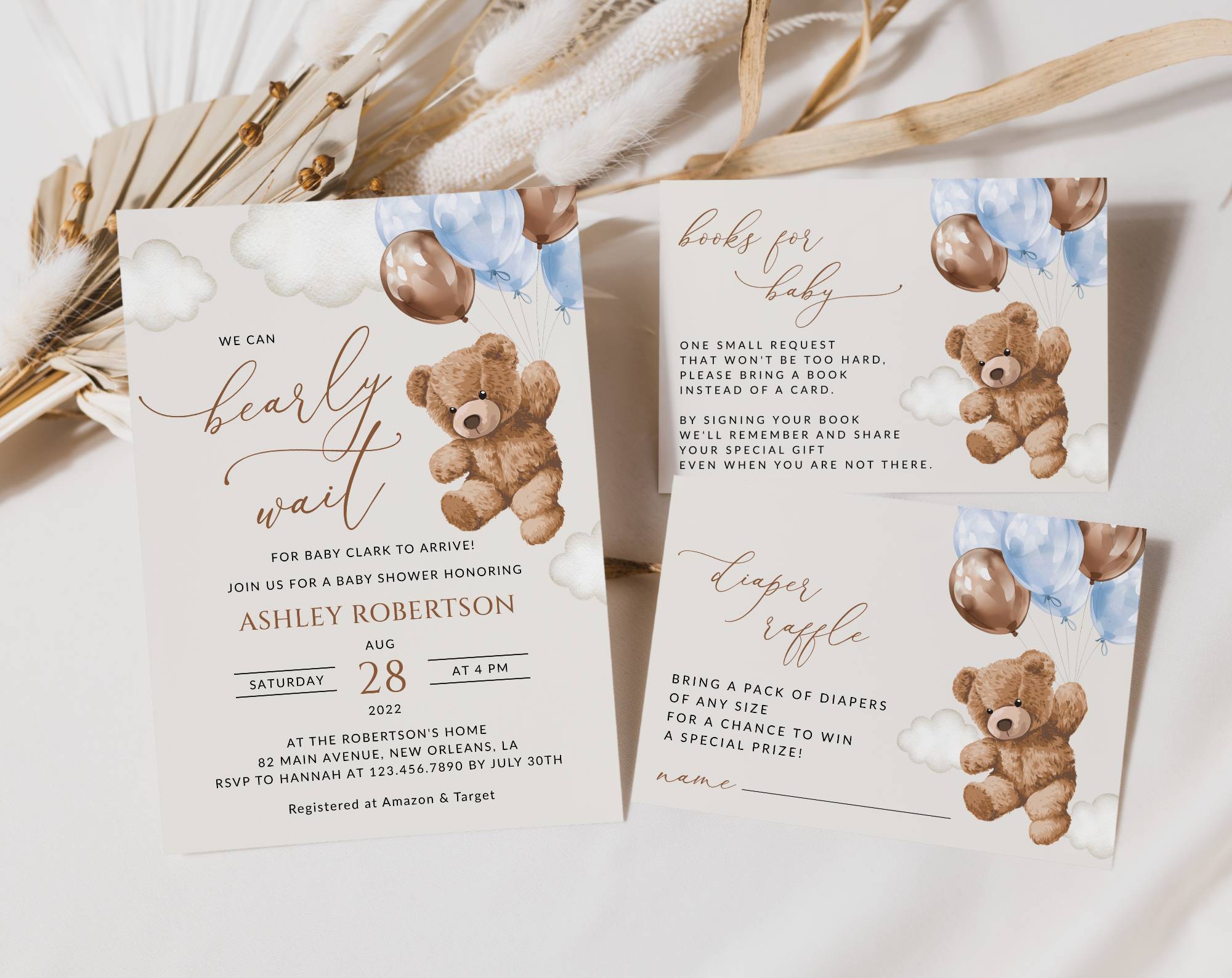 Teddy Bear with Blue Balloons Baby Shower Invitation Suite, Boy Baby Shower, Printable File, Edit Yourself, SH65 Teddy Bear with Blue Balloons Baby Shower Invitation Suite, Boy Baby Shower, Printable File, Edit Yourself, SH65