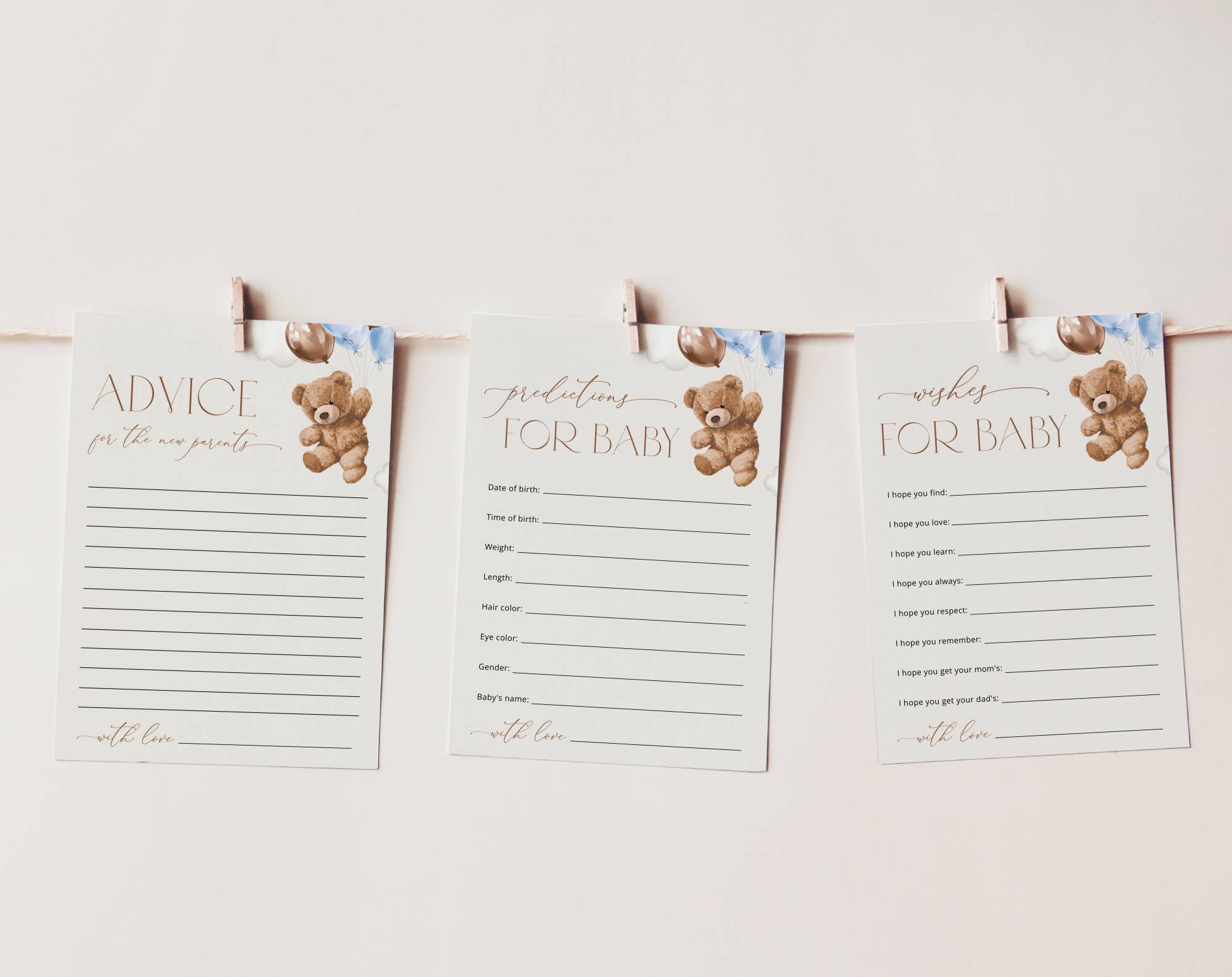 Teddy Bear with Blue Balloons Baby Shower Games, Set of 3 Games, Advice Predictions Wishes, Boy Baby Shower, Printable File, Edit Yourself, SH65 Teddy Bear with Blue Balloons Baby Shower Games, Set of 3 Games, Advice Predictions Wishes, Boy Baby Shower, Printable File, Edit Yourself, SH65