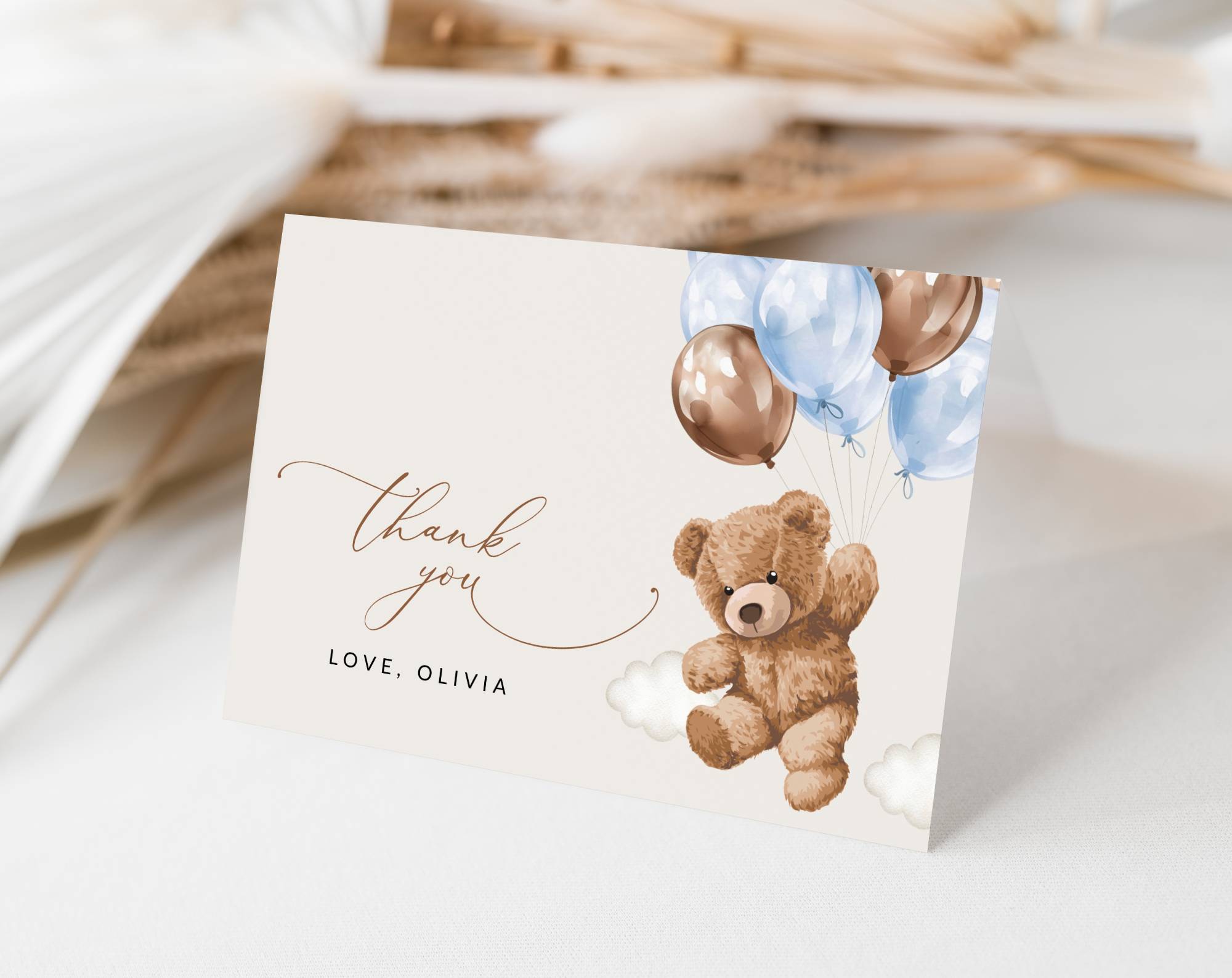 Teddy Bear with Blue Balloons Thank You Card, Boy Baby Shower, Printable File, Edit Yourself, SH65 Teddy Bear with Blue Balloons Thank You Card, Boy Baby Shower, Printable File, Edit Yourself, SH65