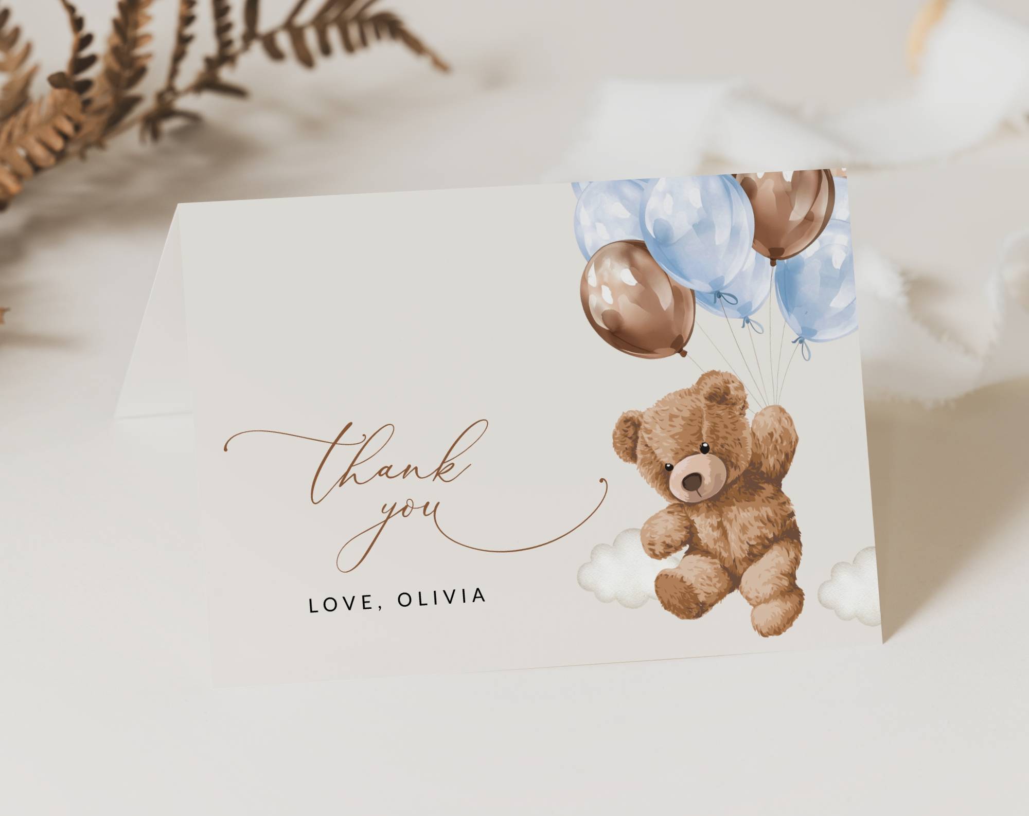 Teddy Bear with Blue Balloons Thank You Card, Boy Baby Shower, Printable File, Edit Yourself, SH65 Teddy Bear with Blue Balloons Thank You Card, Boy Baby Shower, Printable File, Edit Yourself, SH65