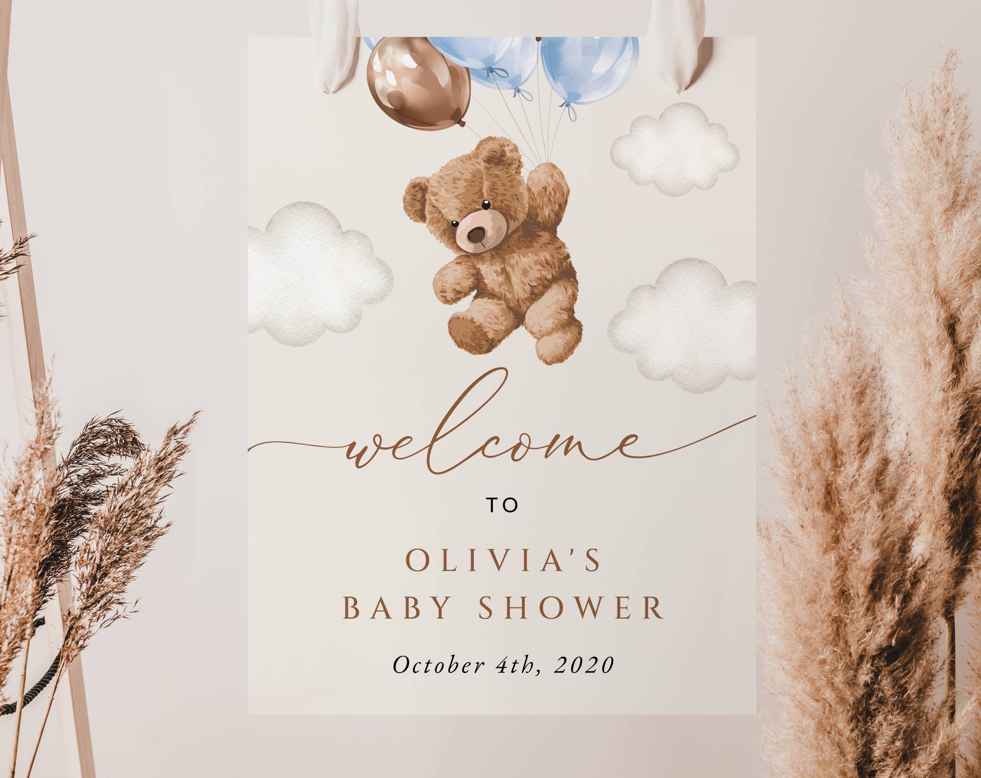 Teddy Bear with Blue Balloons Welcome Sign, Baby Shower Sign, Boy Baby Shower, Printable File, Edit Yourself, SH65 Teddy Bear with Blue Balloons Welcome Sign, Baby Shower Sign, Boy Baby Shower, Printable File, Edit Yourself, SH65