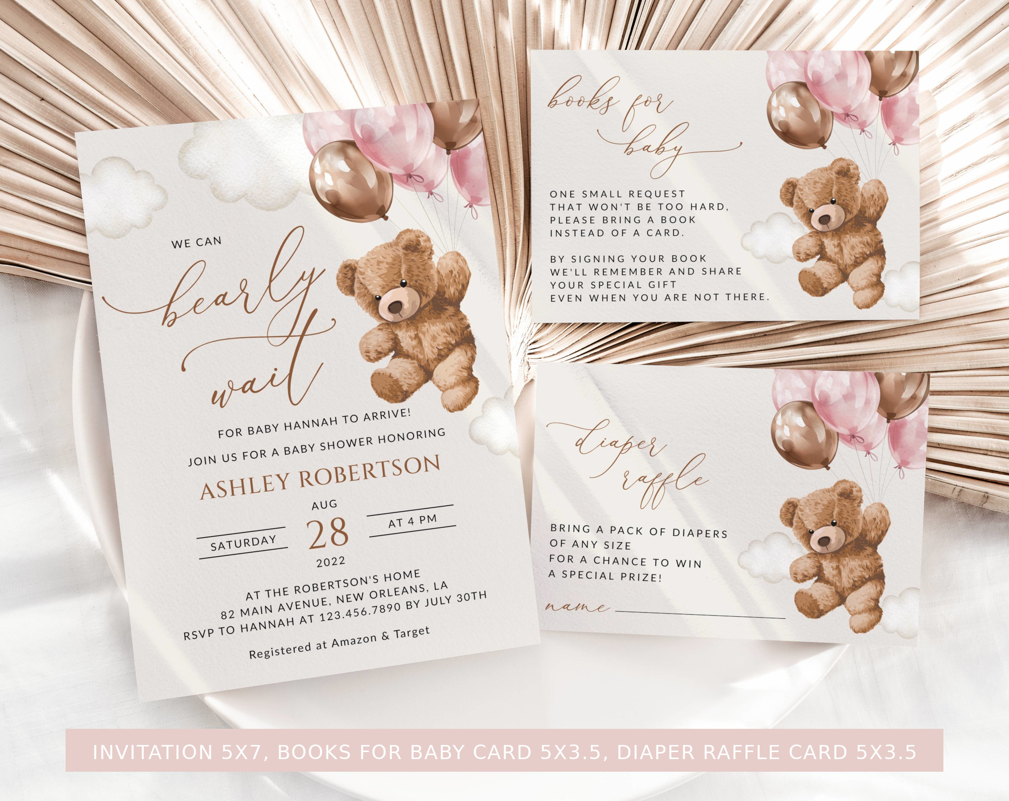 Teddy Bear with Pink Balloons Baby Shower Bundle, Girl Baby Shower, Printable File, Edit Yourself, SH66 Teddy Bear with Pink Balloons Baby Shower Bundle, Girl Baby Shower, Printable File, Edit Yourself, SH66