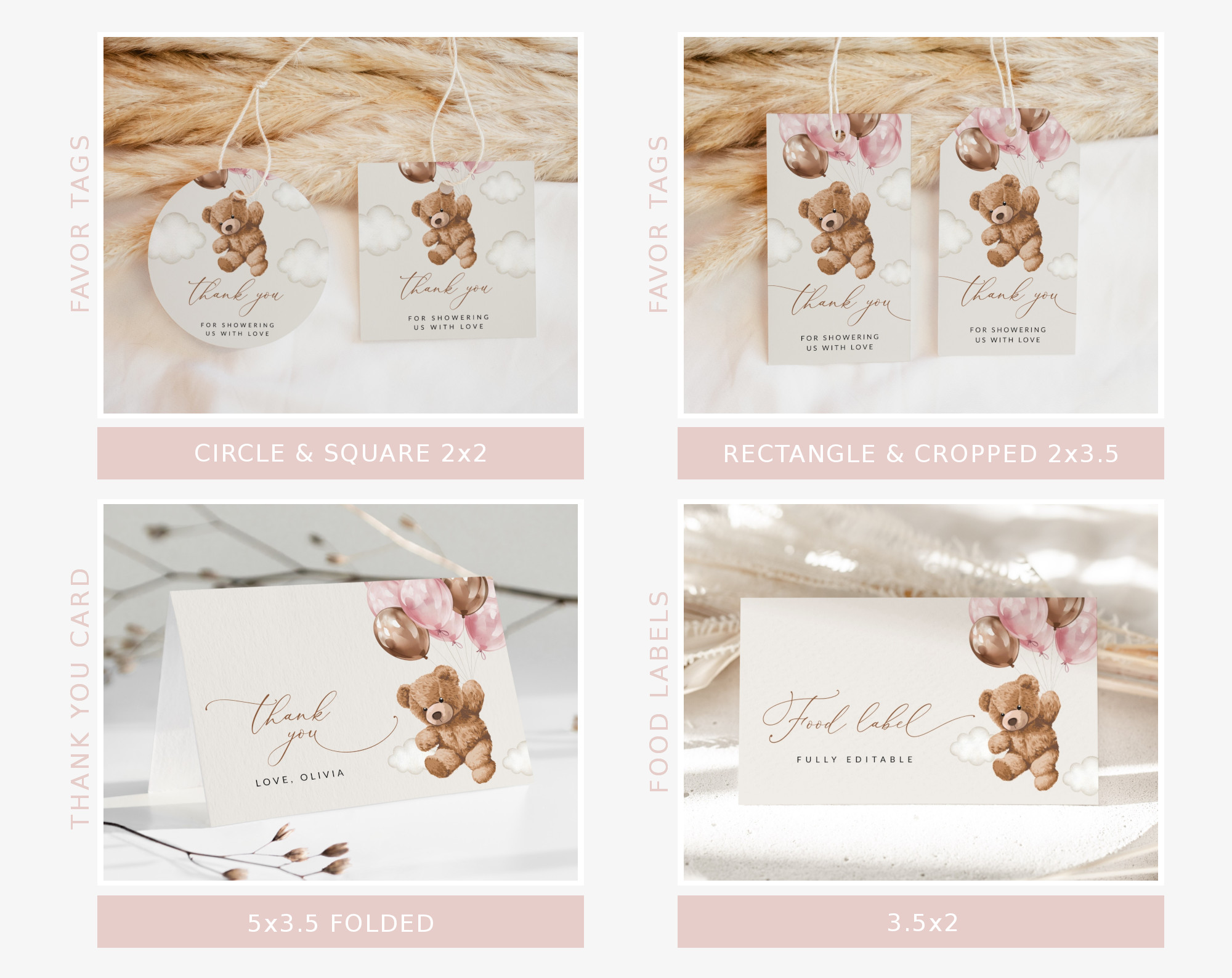 Teddy Bear with Pink Balloons Baby Shower Bundle, Girl Baby Shower, Printable File, Edit Yourself, SH66 Teddy Bear with Pink Balloons Baby Shower Bundle, Girl Baby Shower, Printable File, Edit Yourself, SH66