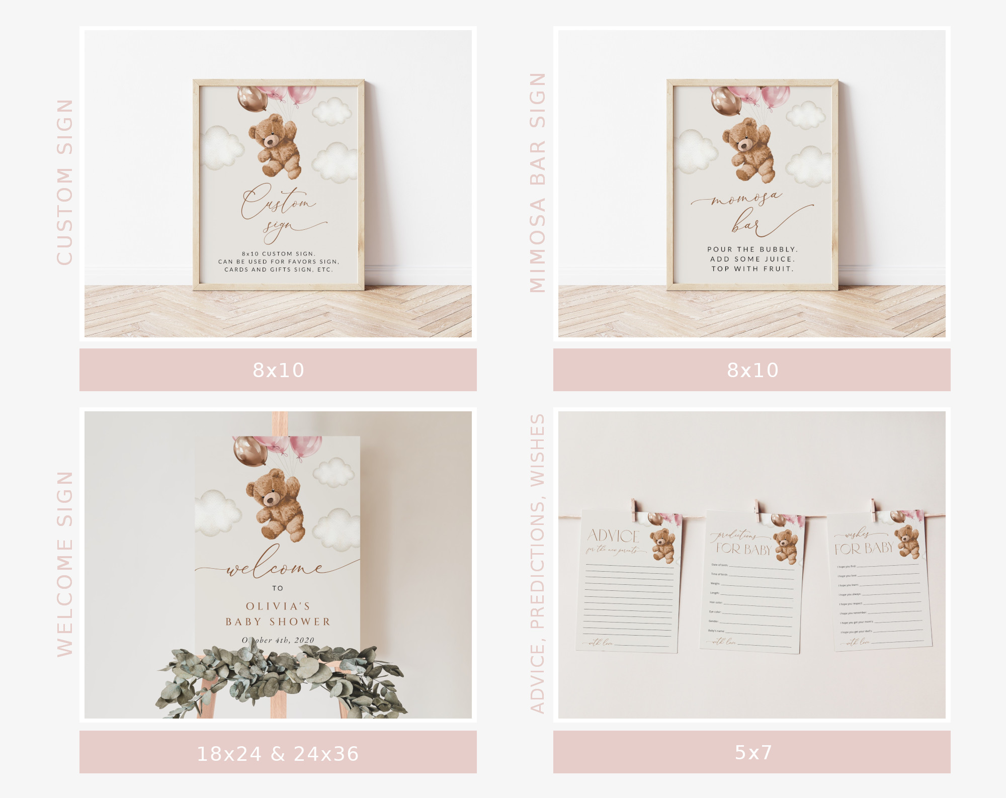 Teddy Bear with Pink Balloons Baby Shower Bundle, Girl Baby Shower, Printable File, Edit Yourself, SH66 Teddy Bear with Pink Balloons Baby Shower Bundle, Girl Baby Shower, Printable File, Edit Yourself, SH66