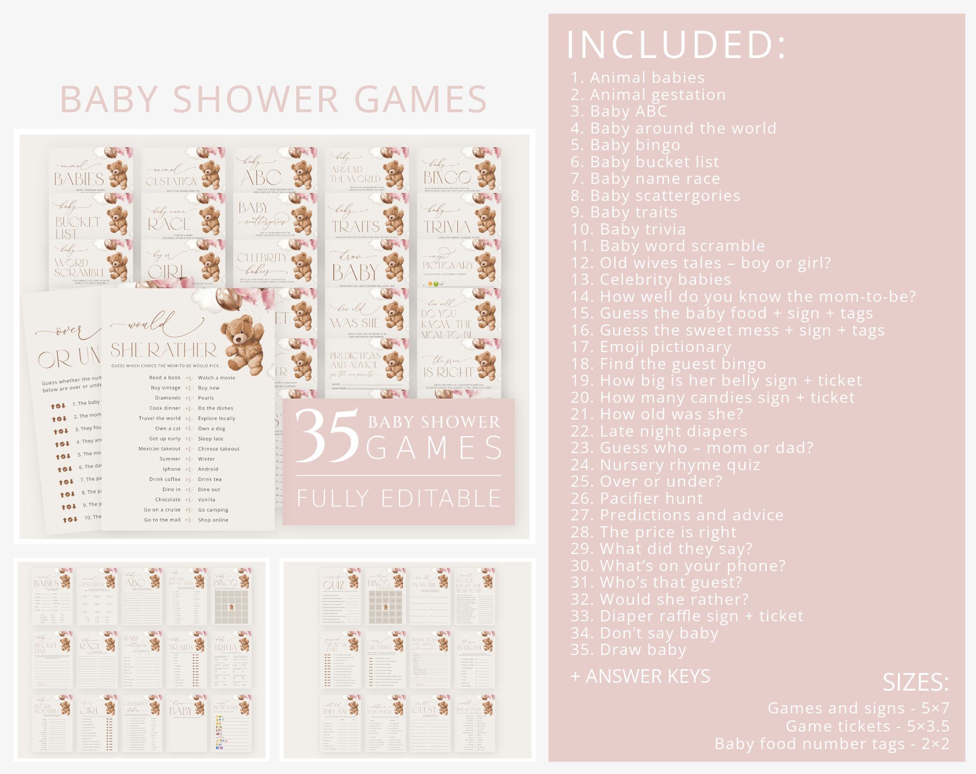 Teddy Bear with Pink Balloons Baby Shower Bundle, Girl Baby Shower, Printable File, Edit Yourself, SH66 Teddy Bear with Pink Balloons Baby Shower Bundle, Girl Baby Shower, Printable File, Edit Yourself, SH66