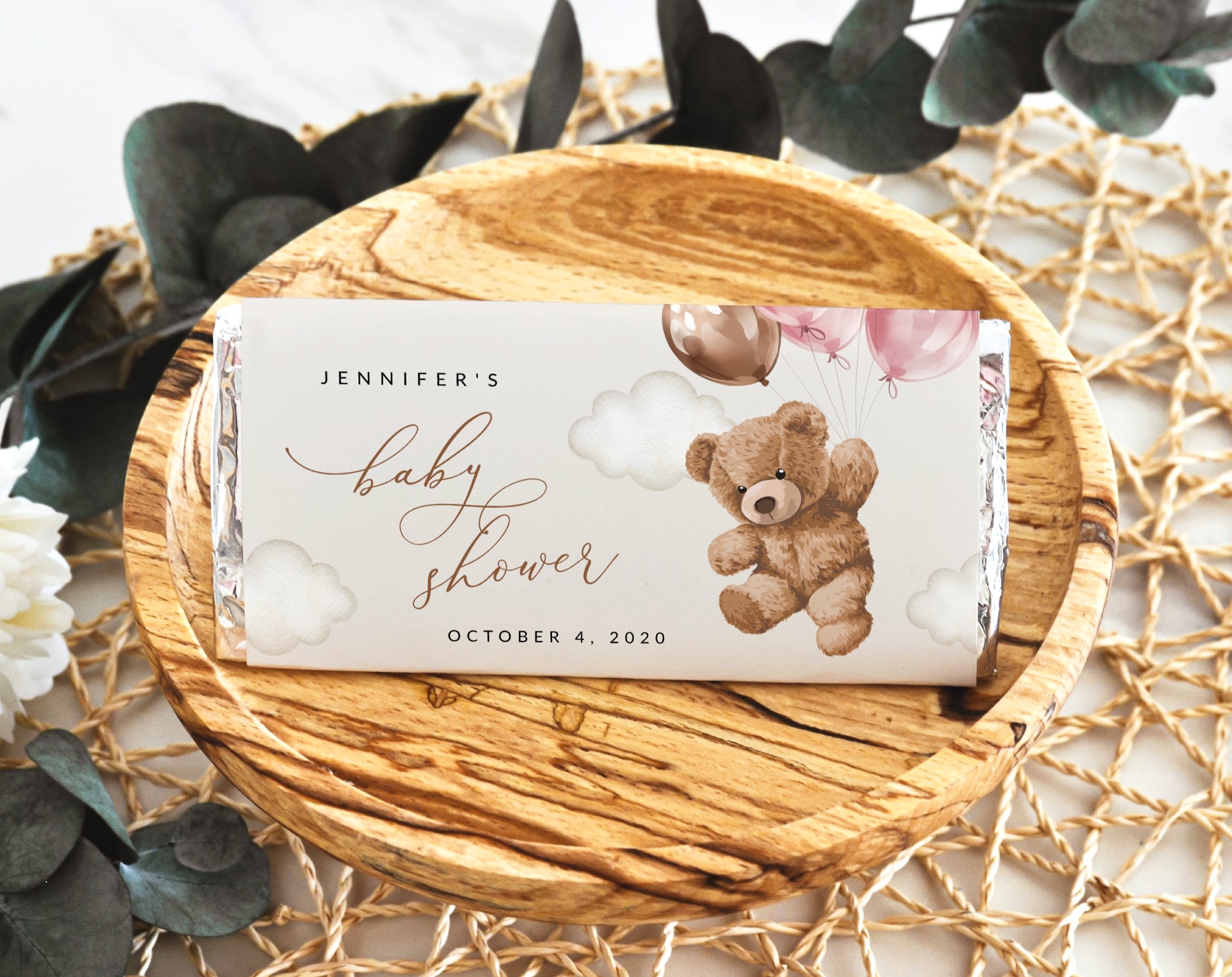 Teddy Bear with Pink Balloons Chocolate Bar Wrapper, Candy Bar Wrapper, Girl Baby Shower, Printable File, Edit Yourself, SH66 Teddy Bear with Pink Balloons Chocolate Bar Wrapper, Candy Bar Wrapper, Girl Baby Shower, Printable File, Edit Yourself, SH66