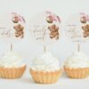 Teddy Bear with Pink Balloons Cupcake Toppers, Baby Shower Decoration, Girl Baby Shower, Printable File, Edit Yourself, SH66