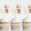 Teddy Bear with Pink Balloons Cupcake Toppers, Baby Shower Decoration, Girl Baby Shower, Printable File, Edit Yourself, SH66