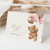 Teddy Bear with Pink Balloons Thank You Card, Girl Baby Shower, Printable File, Edit Yourself, SH66