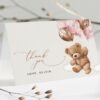 Teddy Bear with Pink Balloons Thank You Card, Girl Baby Shower, Printable File, Edit Yourself, SH66