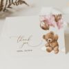 Teddy Bear with Pink Balloons Thank You Card, Girl Baby Shower, Printable File, Edit Yourself, SH66