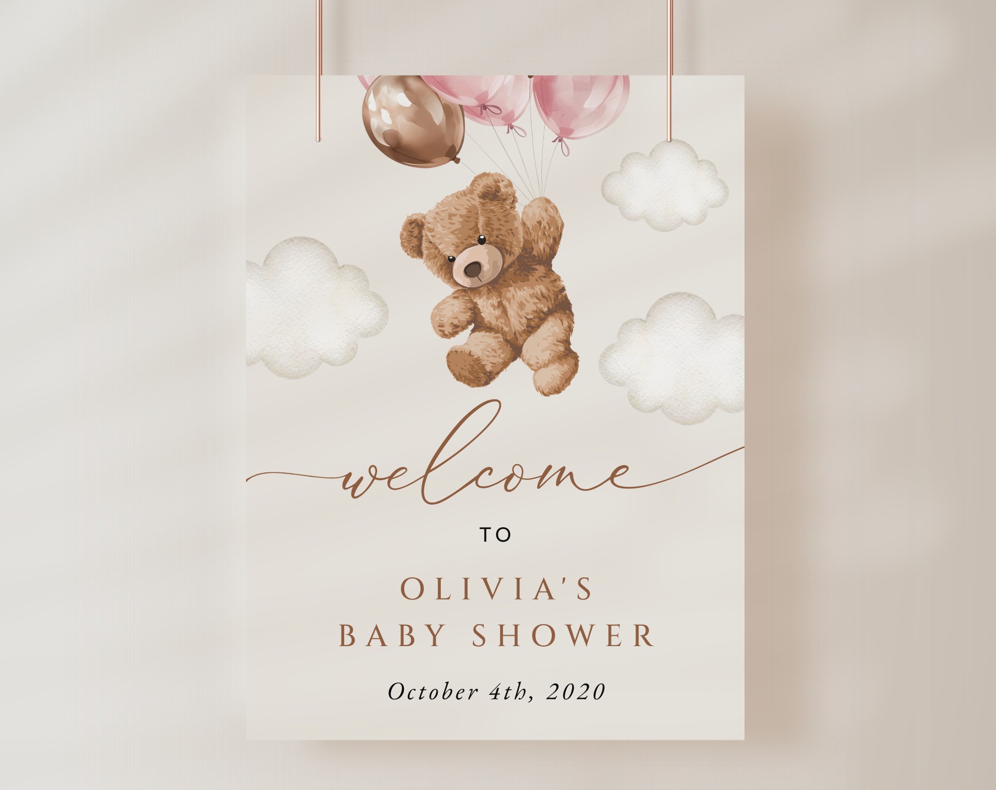 Teddy Bear with Pink Balloons Welcome Sign, Baby Shower Sign, Girl Baby Shower, Printable File, Edit Yourself, SH66 Teddy Bear with Pink Balloons Welcome Sign, Baby Shower Sign, Girl Baby Shower, Printable File, Edit Yourself, SH66
