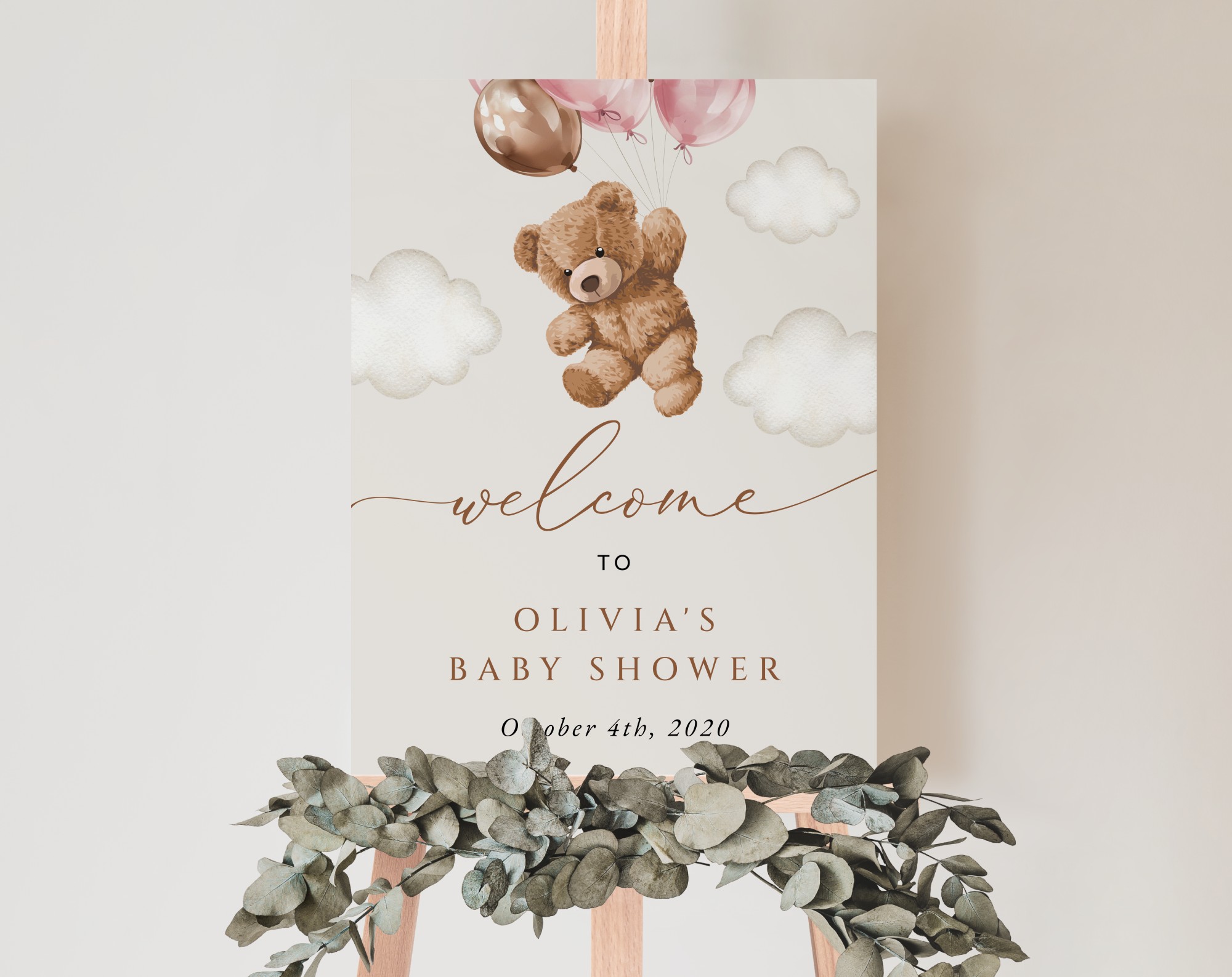 Teddy Bear with Pink Balloons Welcome Sign, Baby Shower Sign, Girl Baby Shower, Printable File, Edit Yourself, SH66 Teddy Bear with Pink Balloons Welcome Sign, Baby Shower Sign, Girl Baby Shower, Printable File, Edit Yourself, SH66