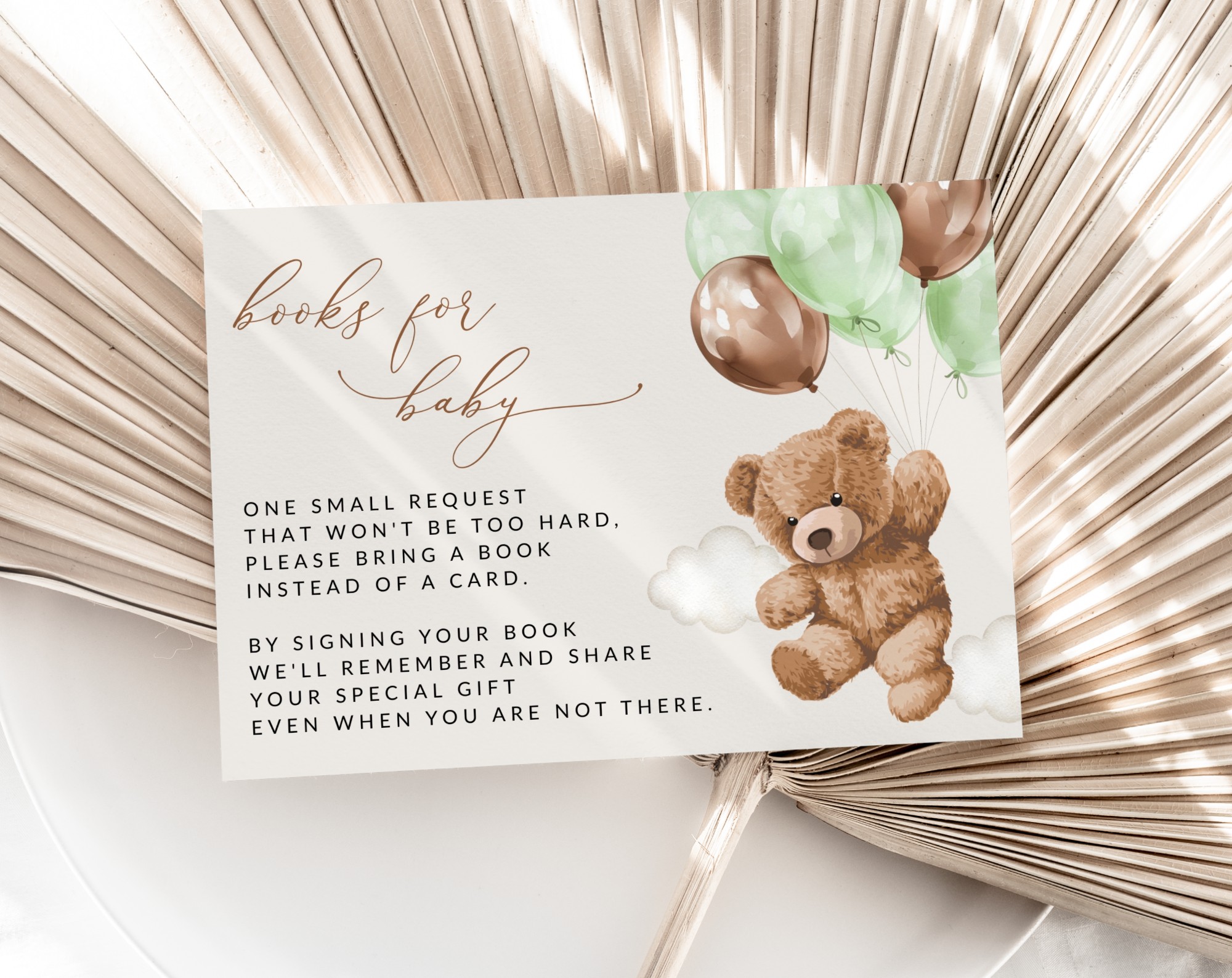 Teddy Bear with Green Balloons Baby Shower Invitation Suite, Gender Neutral Baby Shower, Printable File, Edit Yourself, SH67