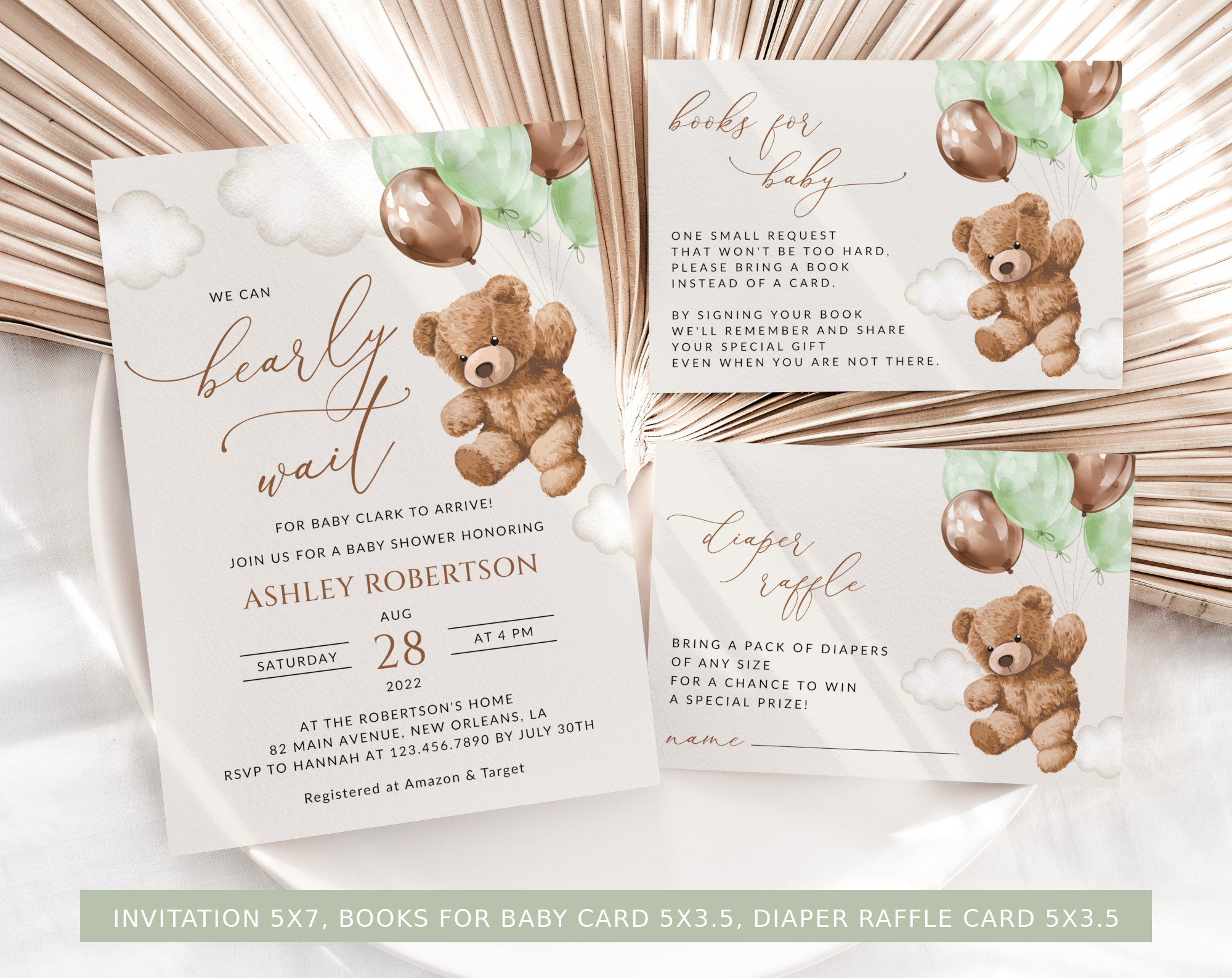 Teddy Bear with Green Balloons Baby Shower Bundle, Gender Neutral Baby Shower, Printable File, Edit Yourself, SH67 Teddy Bear with Green Balloons Baby Shower Bundle, Gender Neutral Baby Shower, Printable File, Edit Yourself, SH67