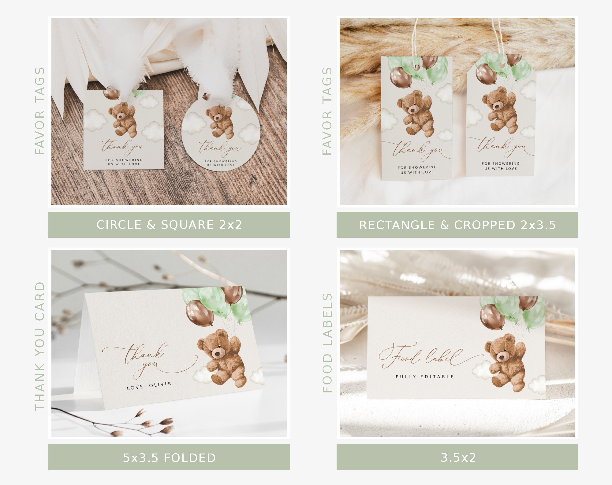 Teddy Bear with Green Balloons Baby Shower Bundle, Gender Neutral Baby Shower, Printable File, Edit Yourself, SH67 Teddy Bear with Green Balloons Baby Shower Bundle, Gender Neutral Baby Shower, Printable File, Edit Yourself, SH67