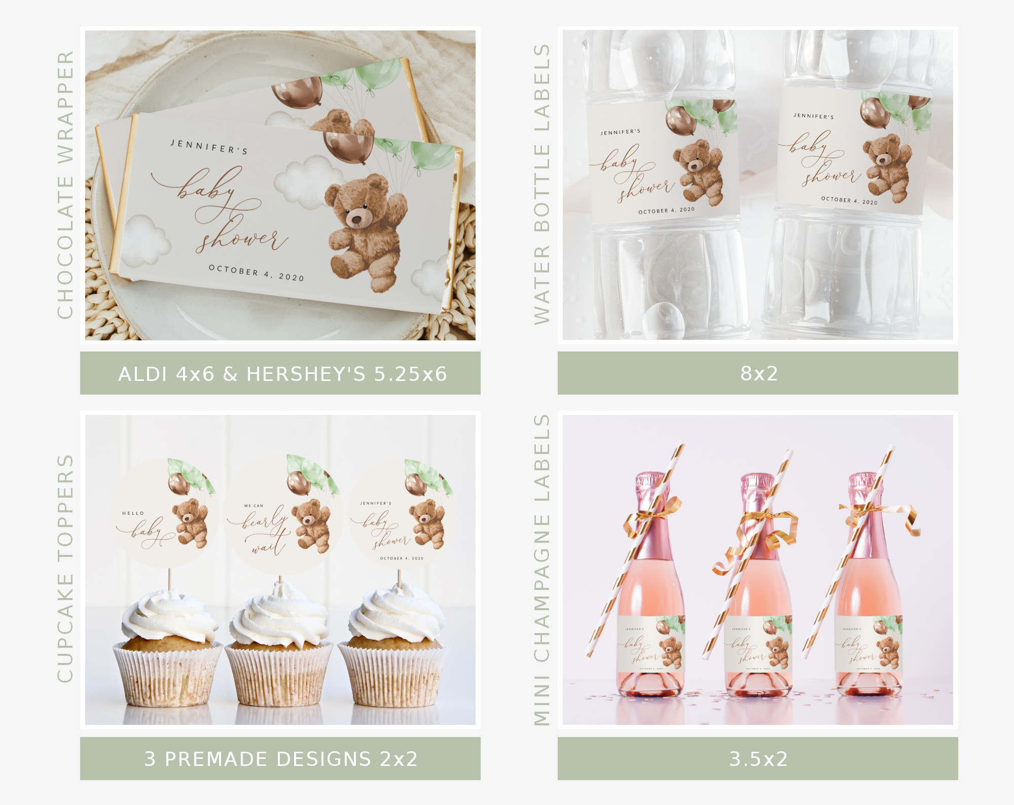 Teddy Bear with Green Balloons Baby Shower Bundle, Gender Neutral Baby Shower, Printable File, Edit Yourself, SH67 Teddy Bear with Green Balloons Baby Shower Bundle, Gender Neutral Baby Shower, Printable File, Edit Yourself, SH67