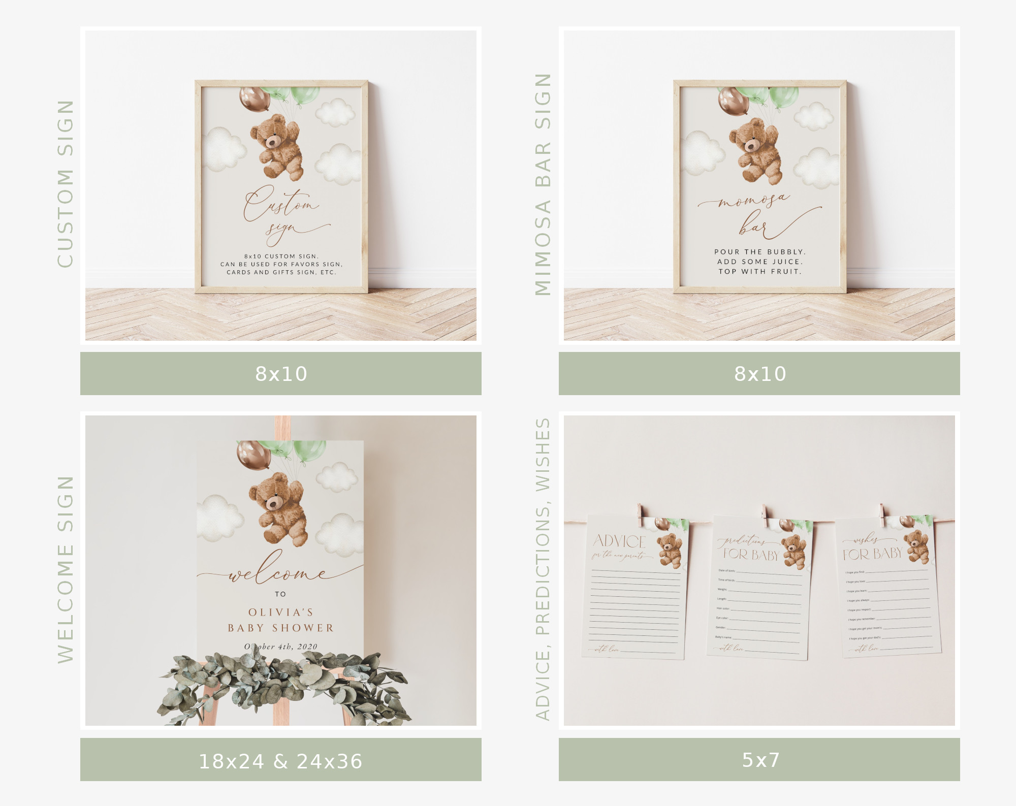 Teddy Bear with Green Balloons Baby Shower Bundle, Gender Neutral Baby Shower, Printable File, Edit Yourself, SH67 Teddy Bear with Green Balloons Baby Shower Bundle, Gender Neutral Baby Shower, Printable File, Edit Yourself, SH67