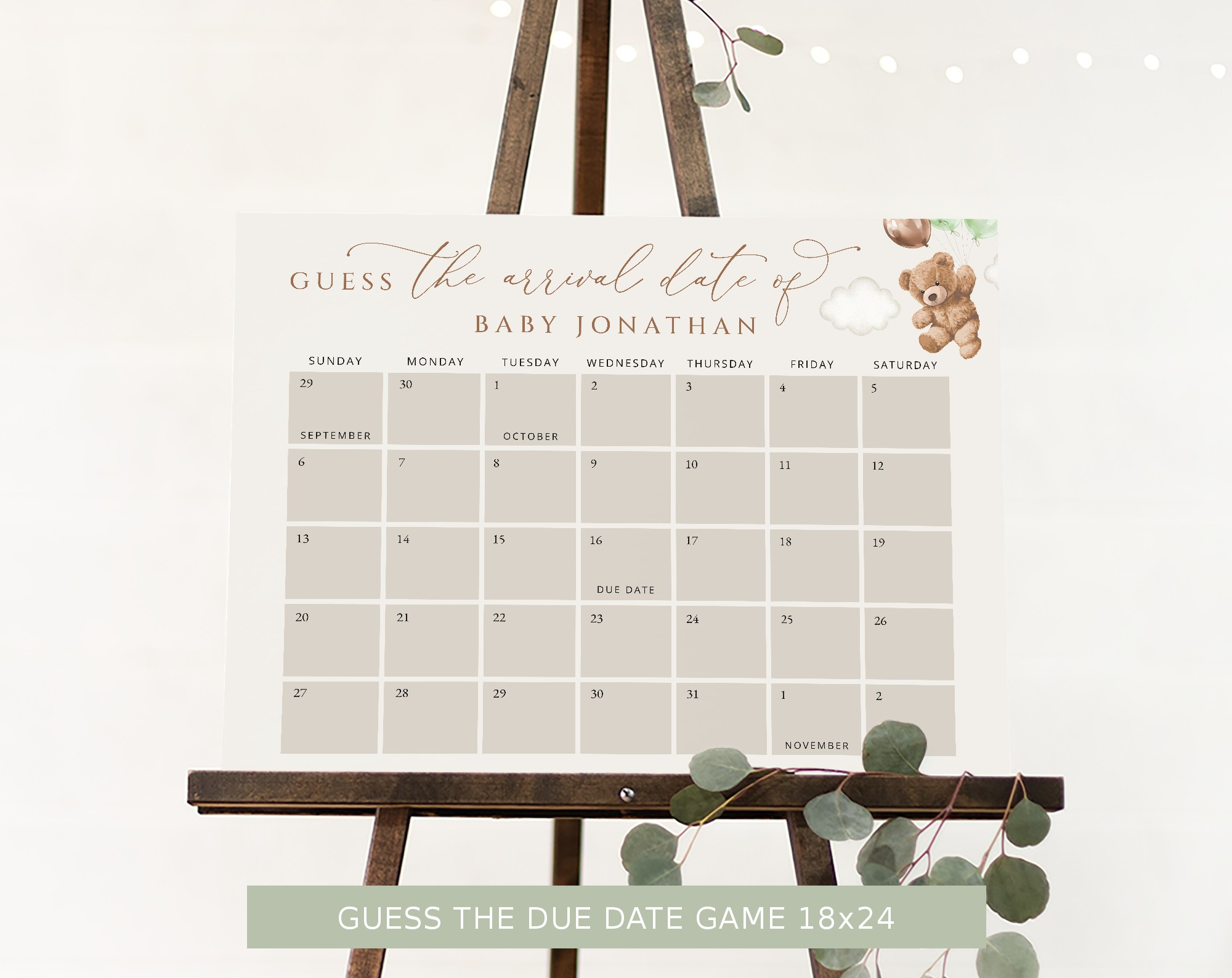 Teddy Bear with Green Balloons Baby Shower Bundle, Gender Neutral Baby Shower, Printable File, Edit Yourself, SH67 Teddy Bear with Green Balloons Baby Shower Bundle, Gender Neutral Baby Shower, Printable File, Edit Yourself, SH67