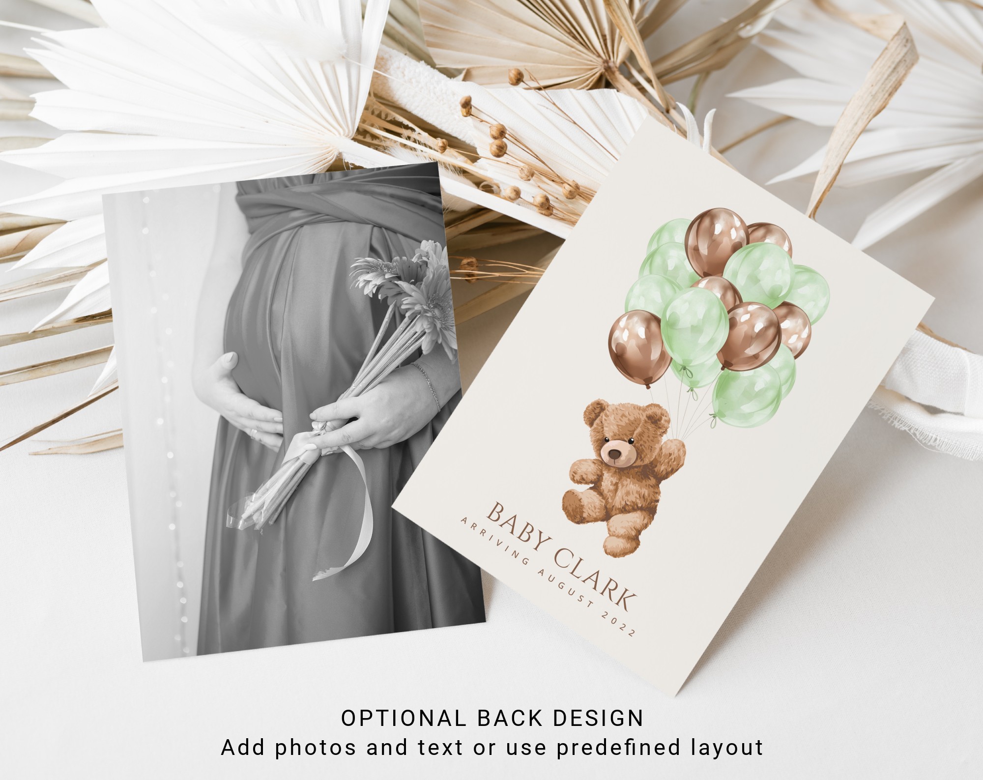 Teddy Bear with Green Balloons Baby Shower Invitation, Gender Neutral Baby Shower, Printable File, Edit Yourself, SH67