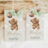 Teddy Bear with Green Balloons Favor Tags, Gift Tags, Gender Neutral Baby Shower, Printable File, Edit Yourself, SH67