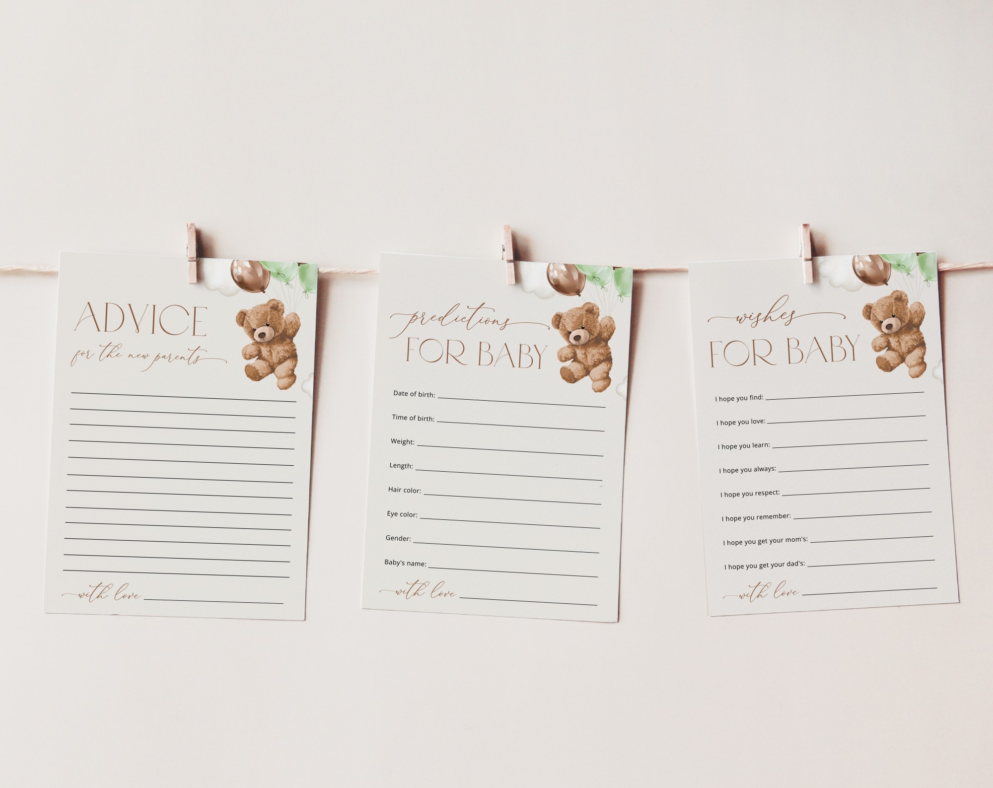 Teddy Bear with Green Balloons Baby Shower Games, Set of 3 Games, Advice Predictions Wishes, Gender Neutral Baby Shower, Printable File, Edit Yourself, SH67 Teddy Bear with Green Balloons Baby Shower Games, Set of 3 Games, Advice Predictions Wishes, Gender Neutral Baby Shower, Printable File, Edit Yourself, SH67